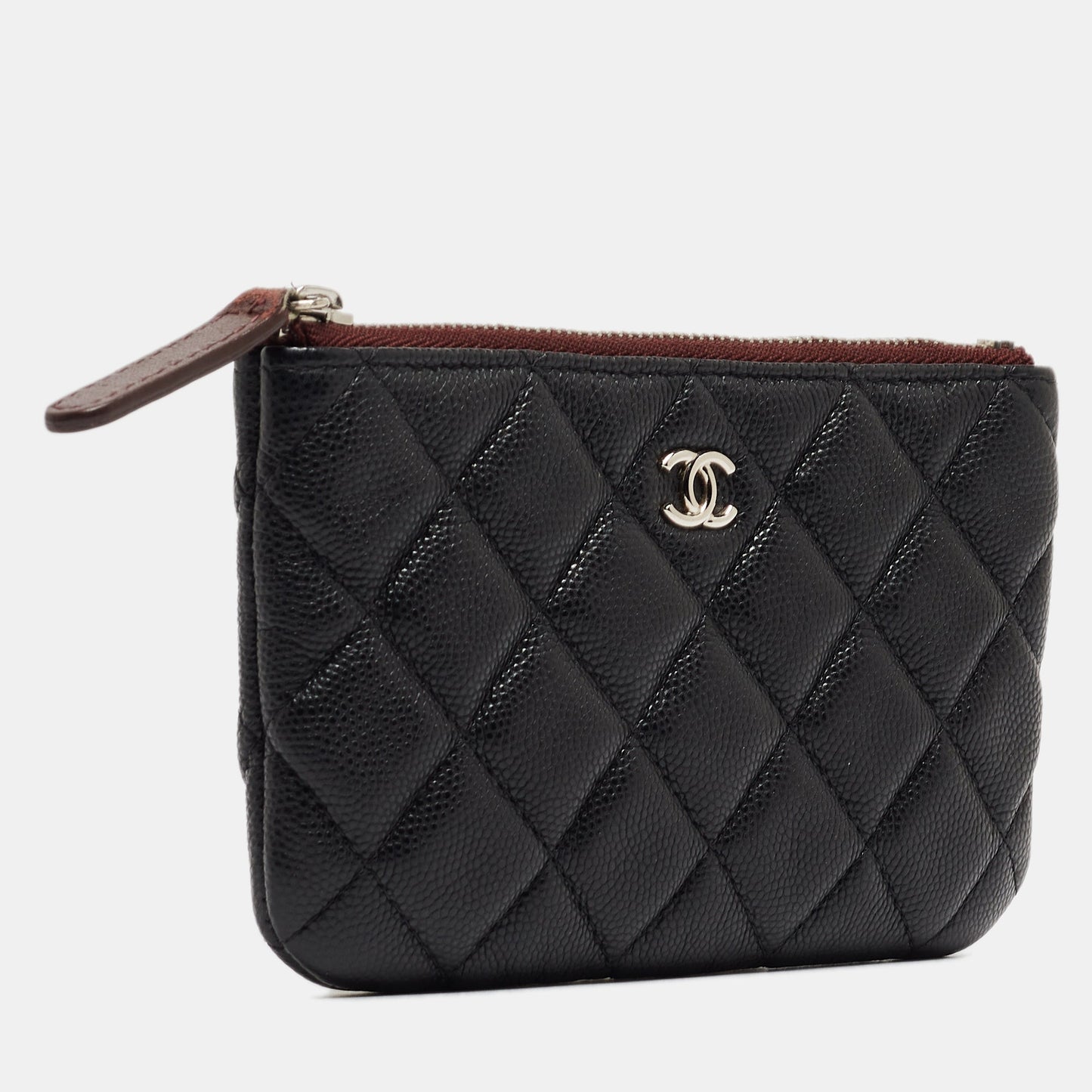 CHANEL Black Quilted Caviar Leather Mini O-Case Zip Pouch