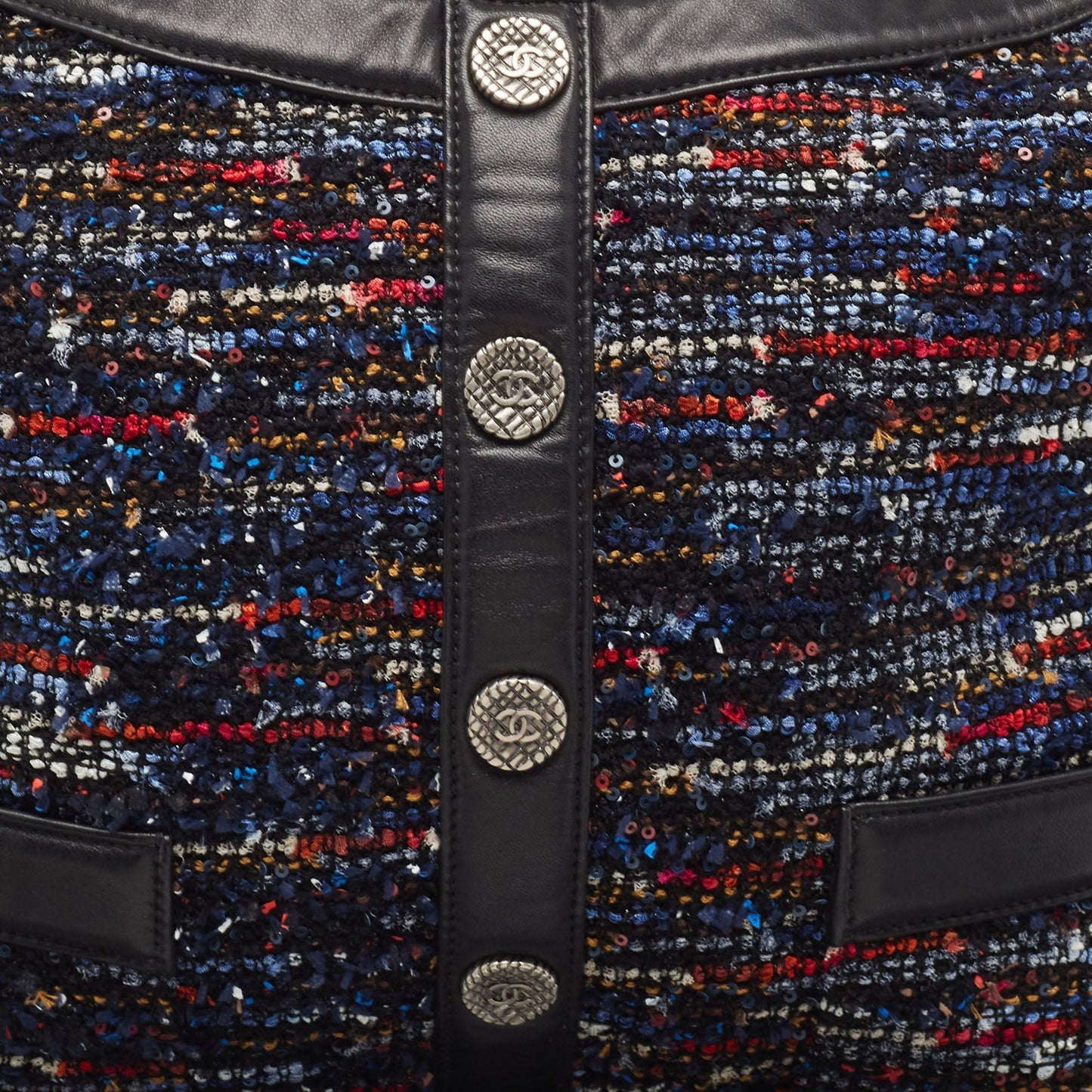 CHANEL Multicolor Tweed Fringe and Leather Large Girl Bag