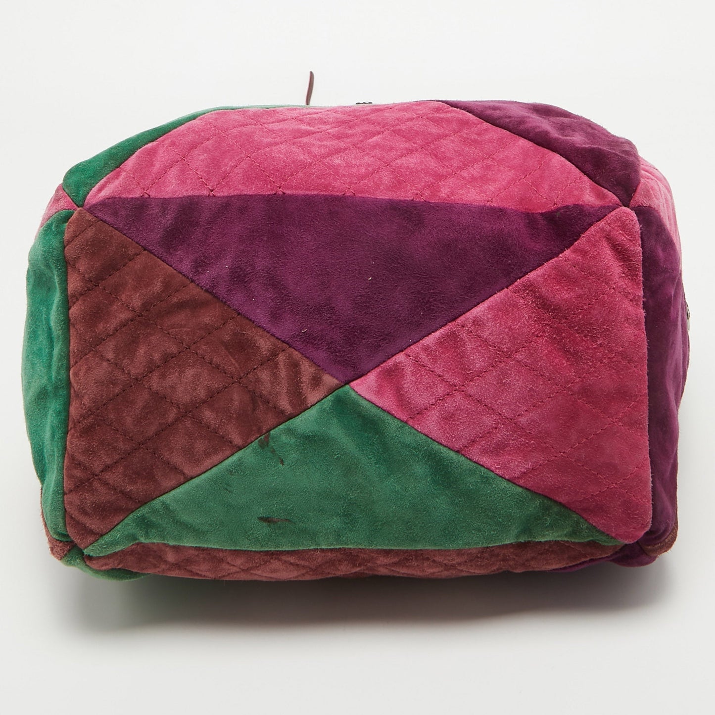 CHANEL Multicolor Quilted Suede Patchwork Drawstring Bucket Bag