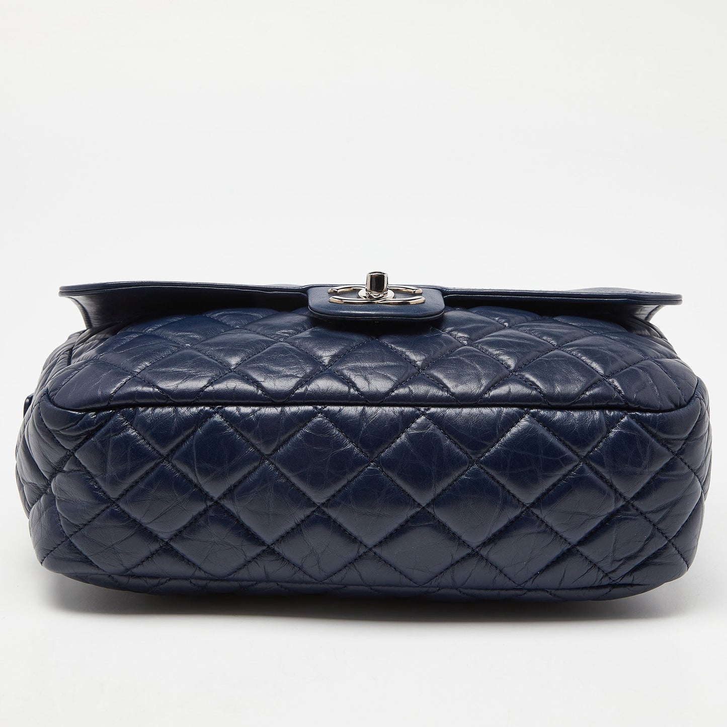 CHANEL Blue Quilted Aged Leather Flap Shoulder Bag