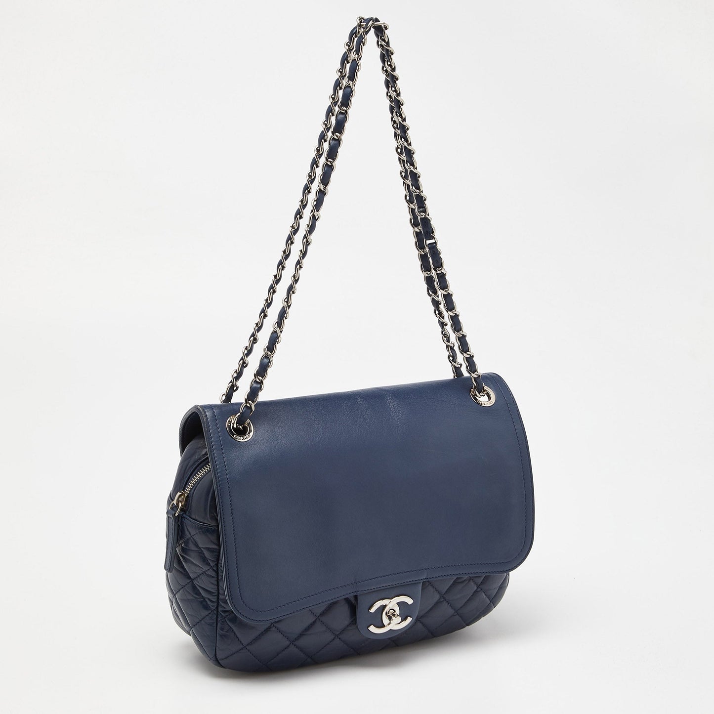 CHANEL Blue Quilted Aged Leather Flap Shoulder Bag