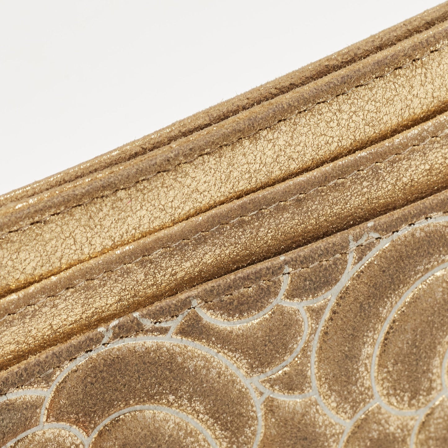 CHANEL Gold Suede Camellia Embossed Classic Card Holder