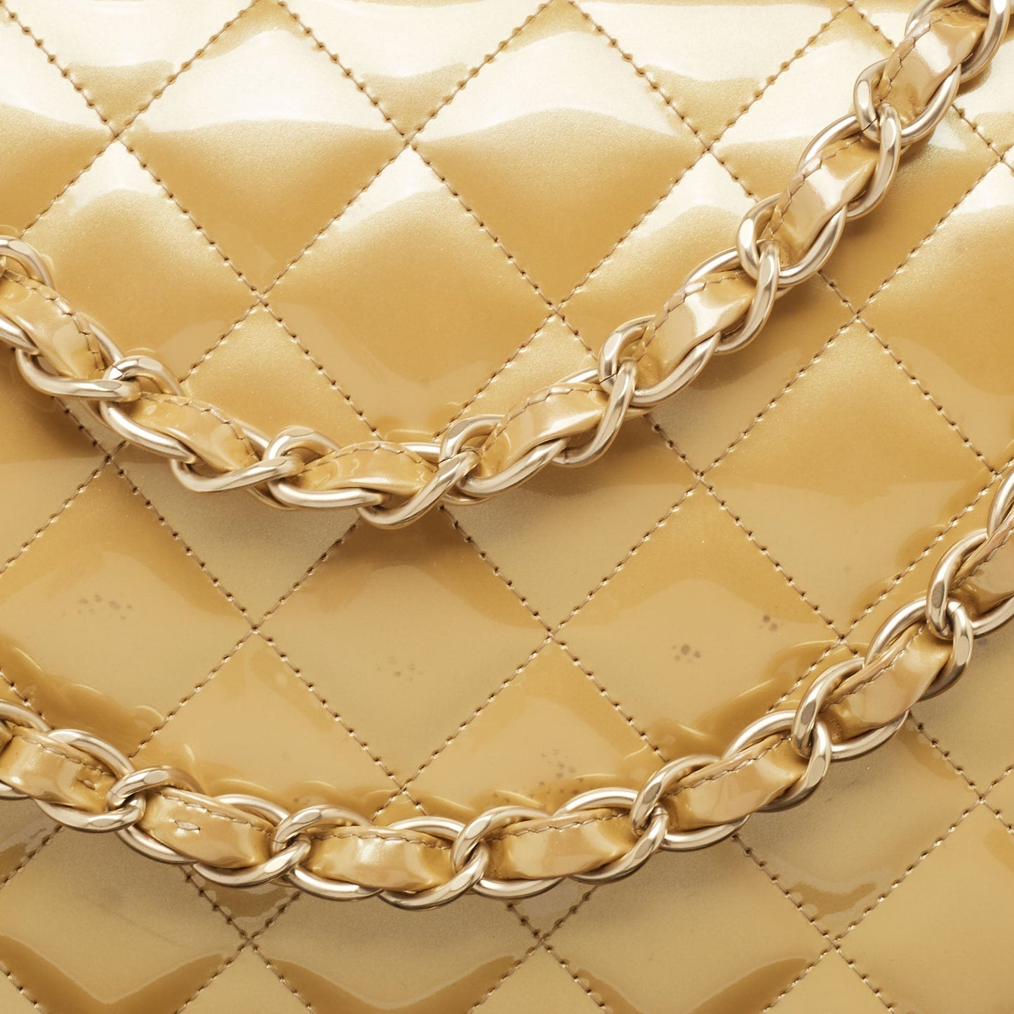 CHANEL Cream Quilted Patent Leather Maxi Classic Single Flap Bag