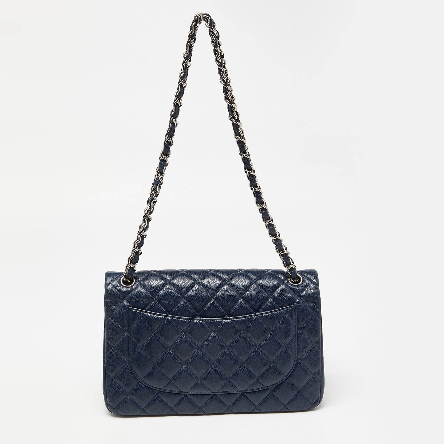 CHANEL Blue Quilted Caviar Leather Jumbo Classic Double Flap Bag