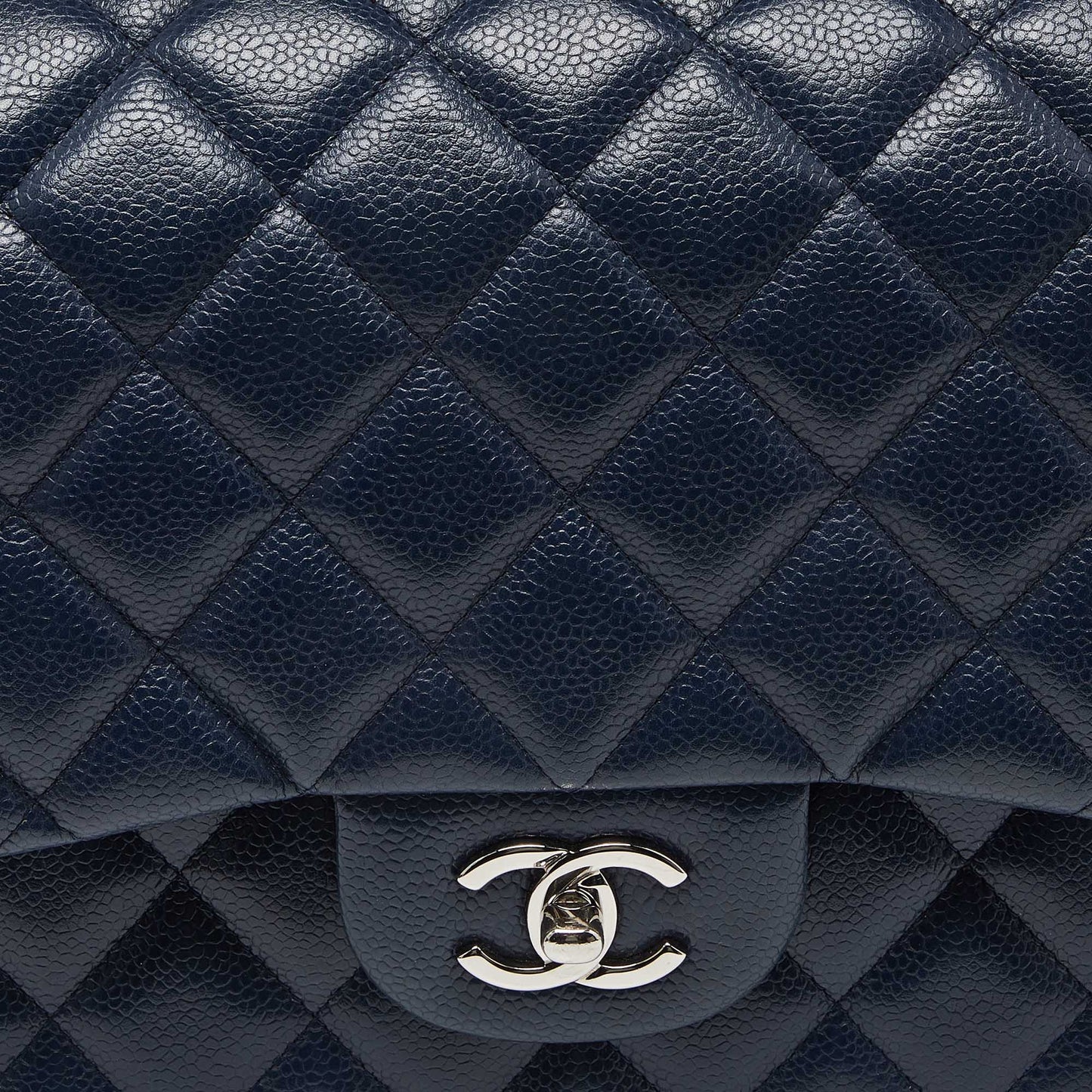 CHANEL Blue Quilted Caviar Leather Jumbo Classic Double Flap Bag
