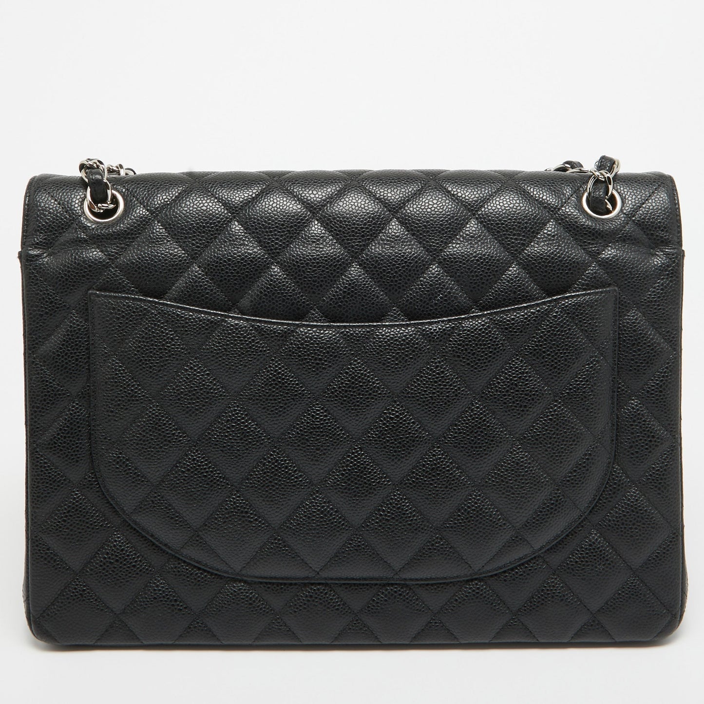 CHANEL Black Quilted Caviar Leather Maxi Classic Double Flap Bag