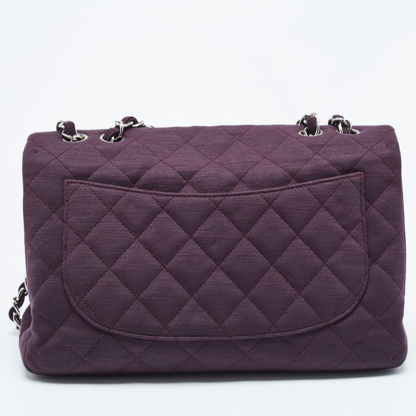 CHANEL Dark Purple Quilted Jersey Jumbo Classic Single Flap Bag