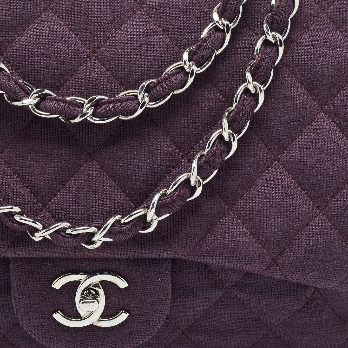 CHANEL Dark Purple Quilted Jersey Jumbo Classic Single Flap Bag