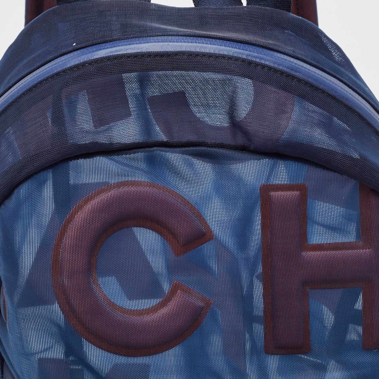 CHANEL Blue/Pink Mesh Logo Backpack