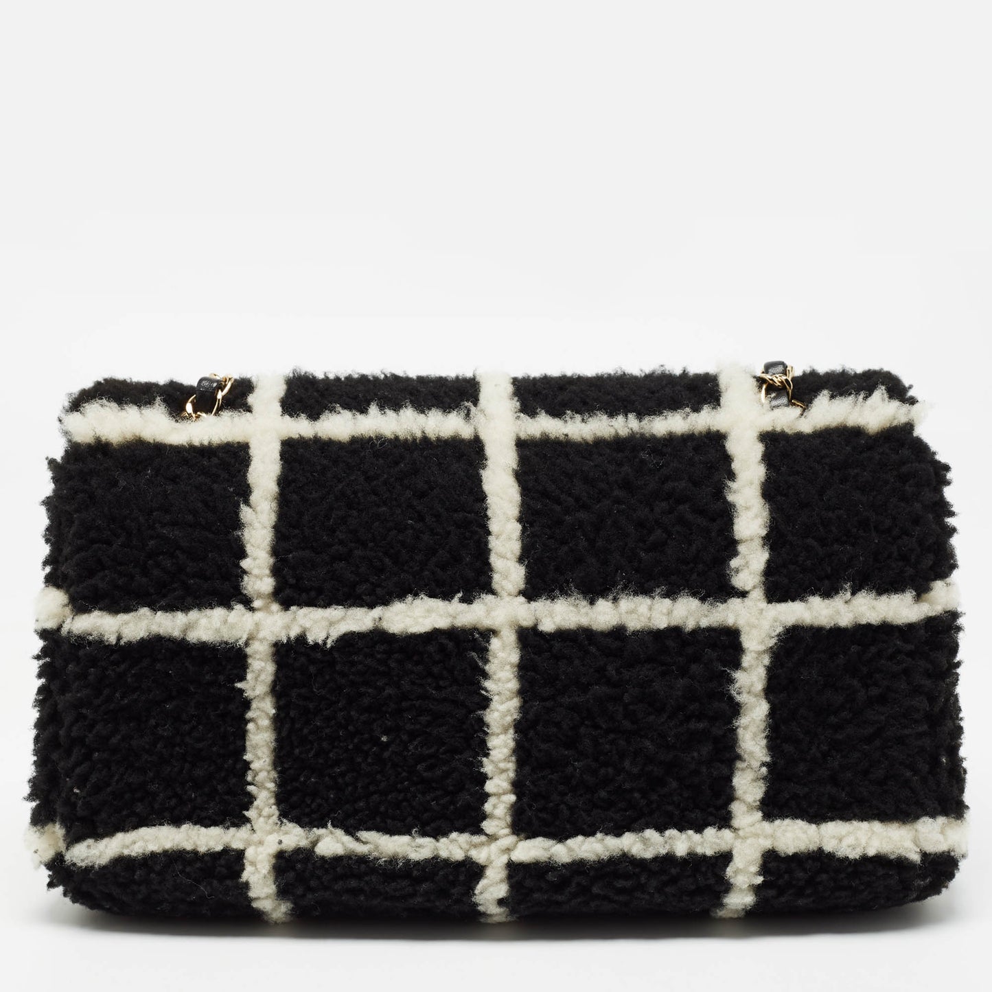 CHANEL Black/White Shearling Classic Flap Bag