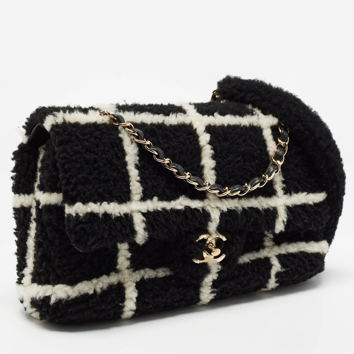 CHANEL Black/White Shearling Classic Flap Bag