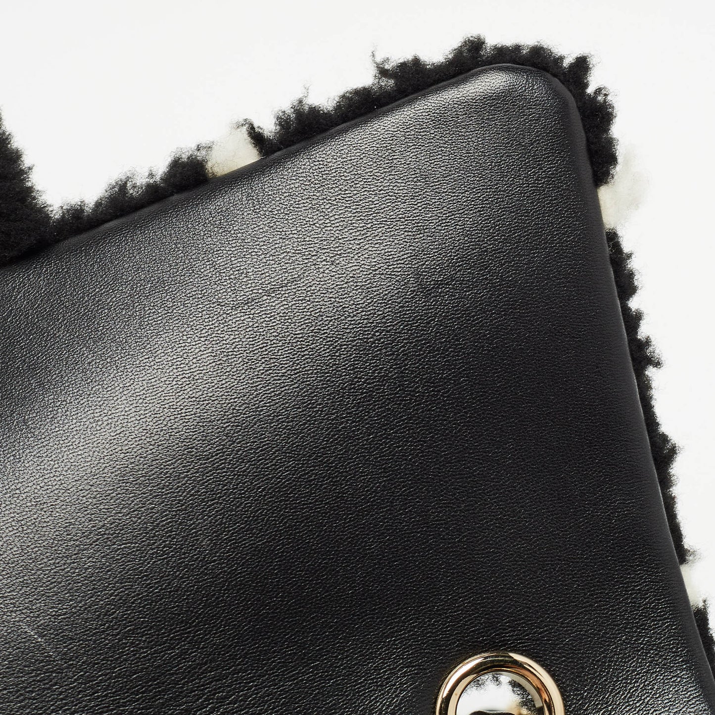 CHANEL Black/White Shearling Classic Flap Bag