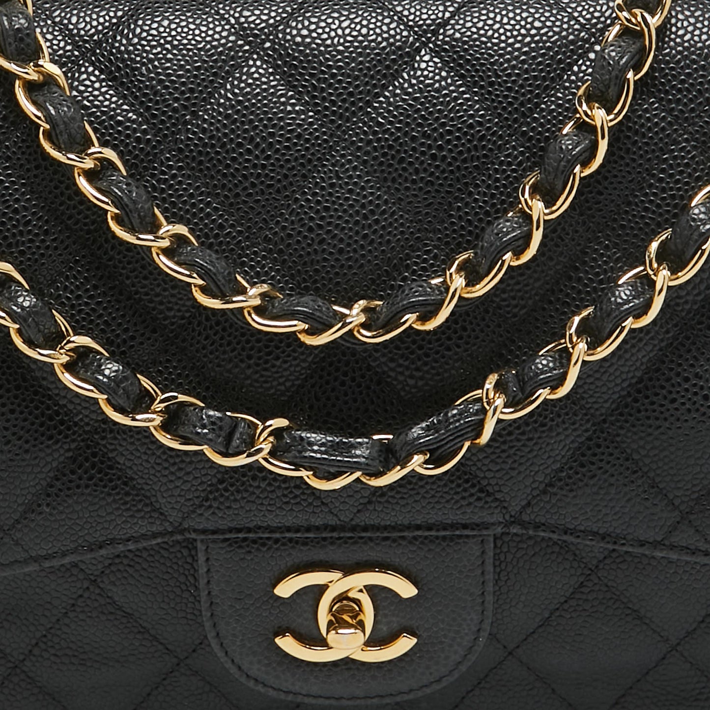 CHANEL Black Quilted Caviar Leather Jumbo Classic Double Flap Bag
