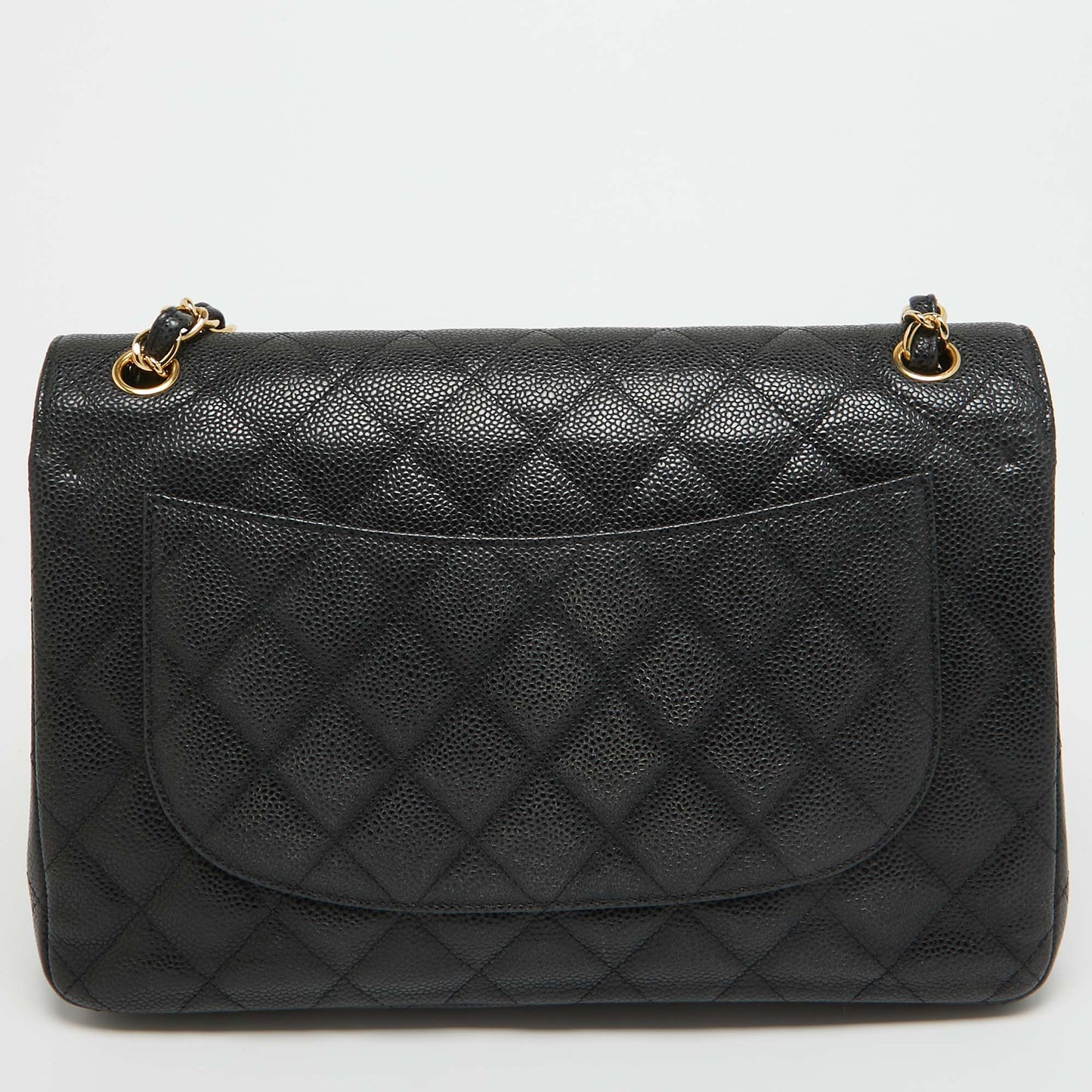 CHANEL Black Quilted Caviar Leather Jumbo Classic Double Flap Bag