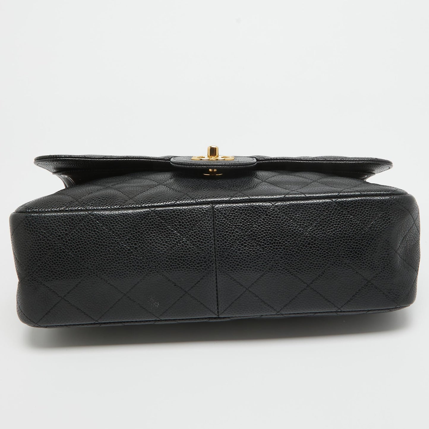 CHANEL Black Quilted Caviar Leather Jumbo Classic Double Flap Bag