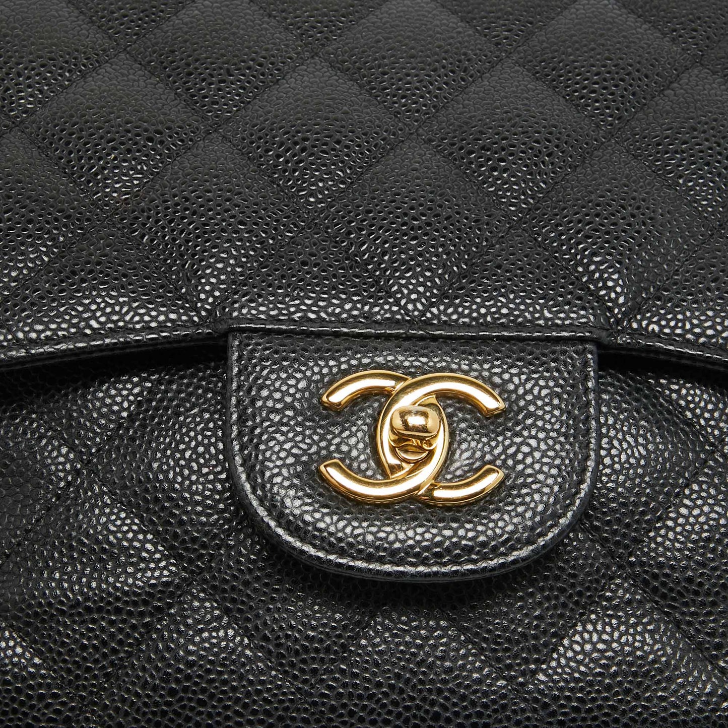 CHANEL Black Quilted Caviar Leather Jumbo Classic Double Flap Bag