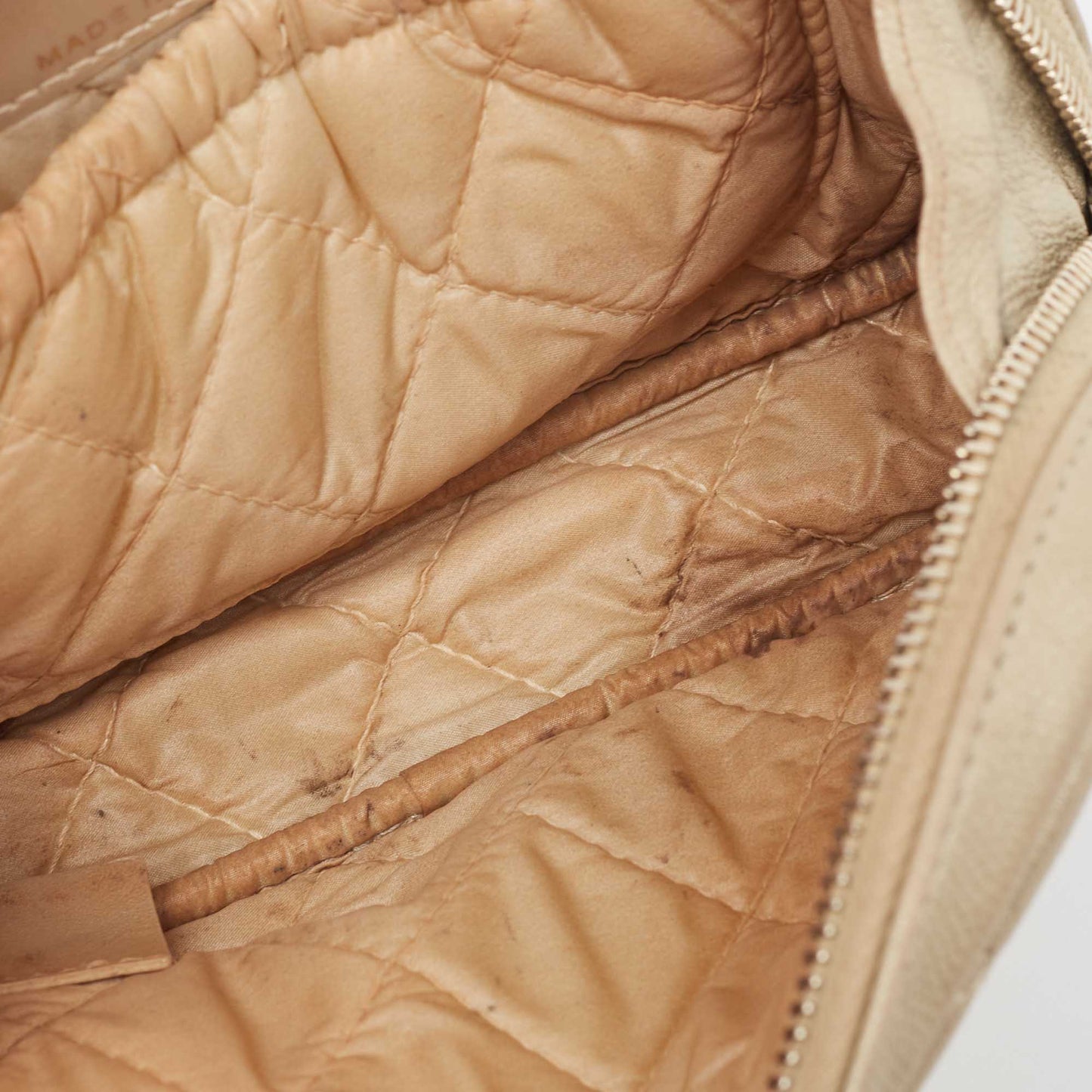 CHANEL Beige Quilted Leather Cosmetic Pouch
