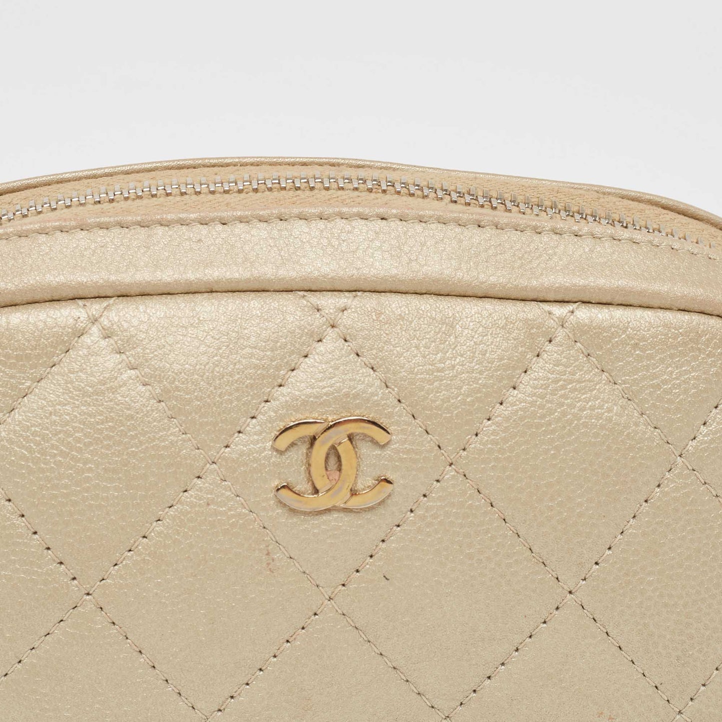 CHANEL Beige Quilted Leather Cosmetic Pouch