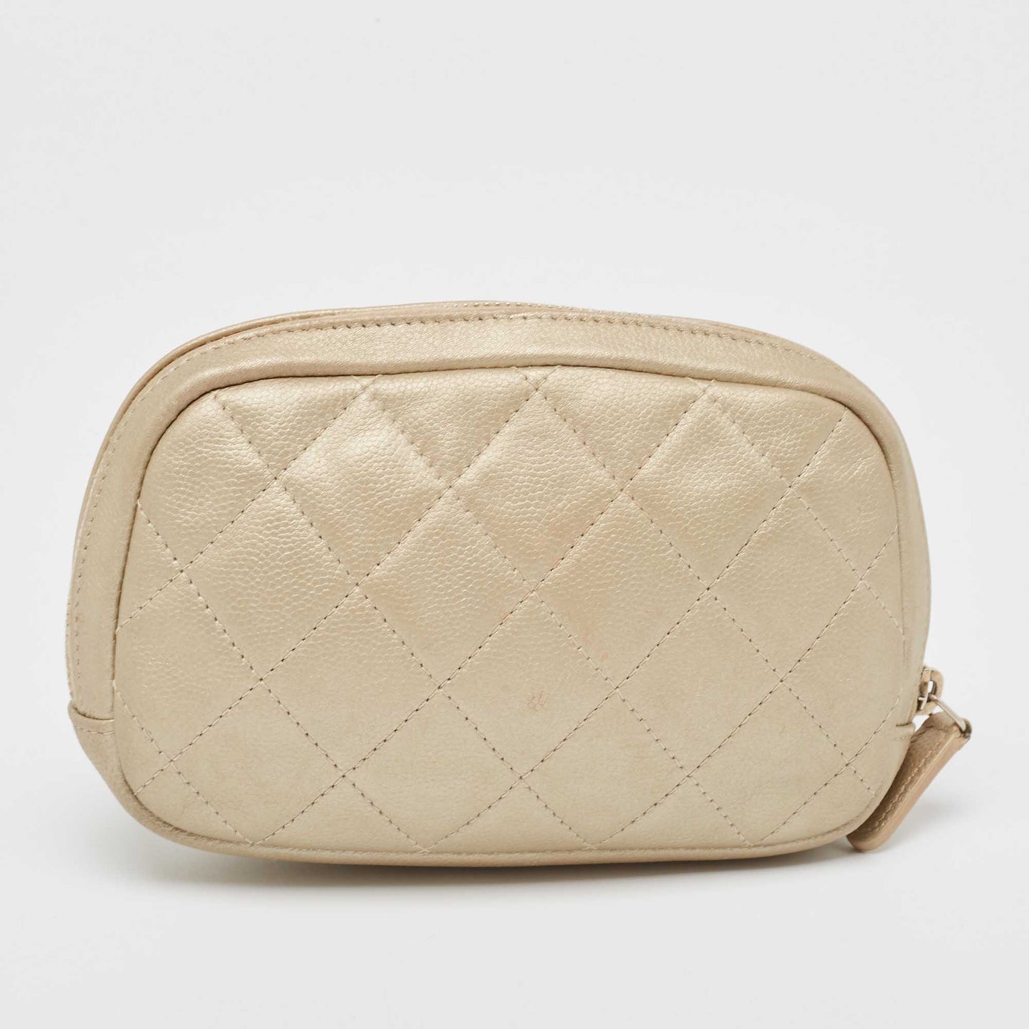 CHANEL Beige Quilted Leather Cosmetic Pouch