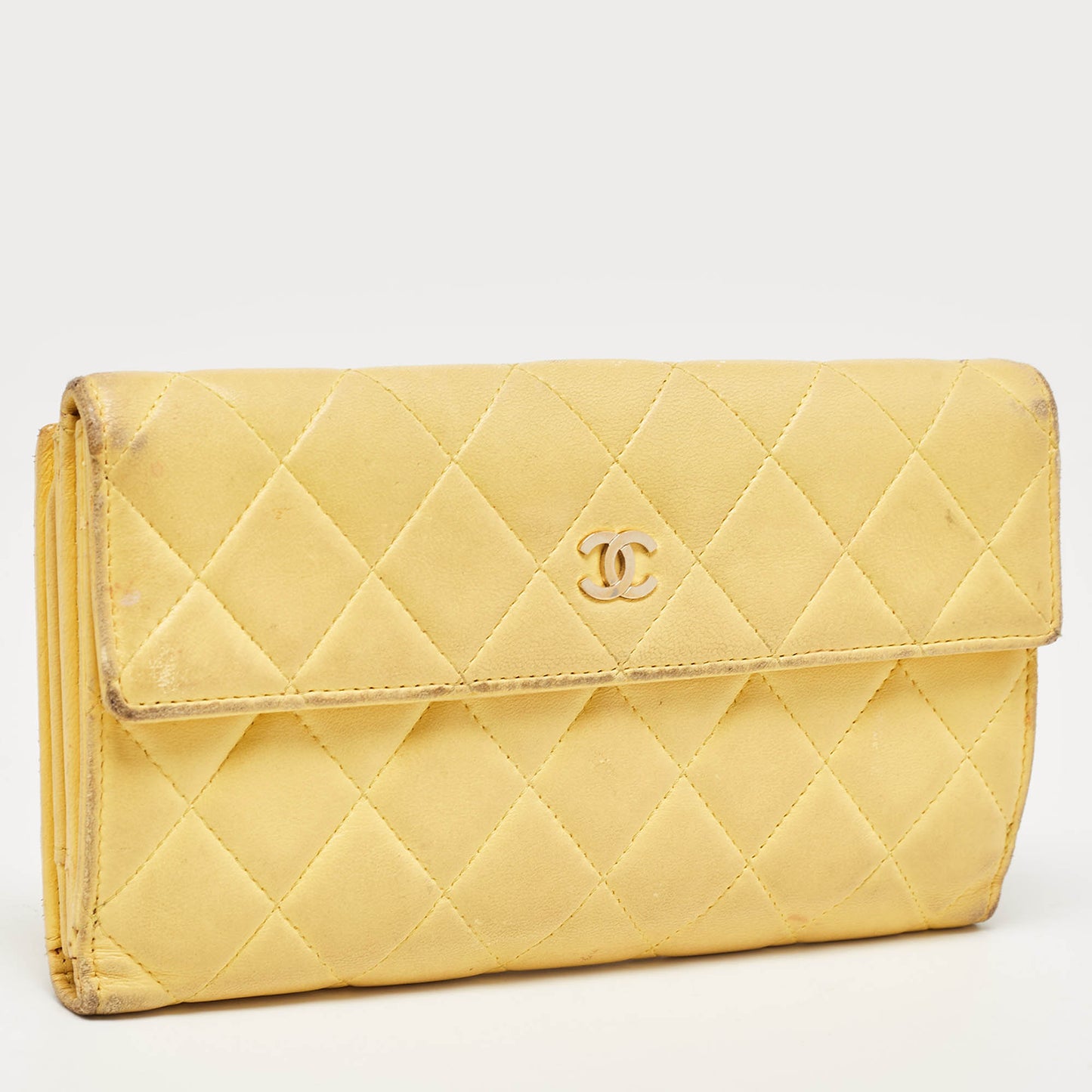 CHANEL Yellow Quilted Leather CC Flap Continental Wallet