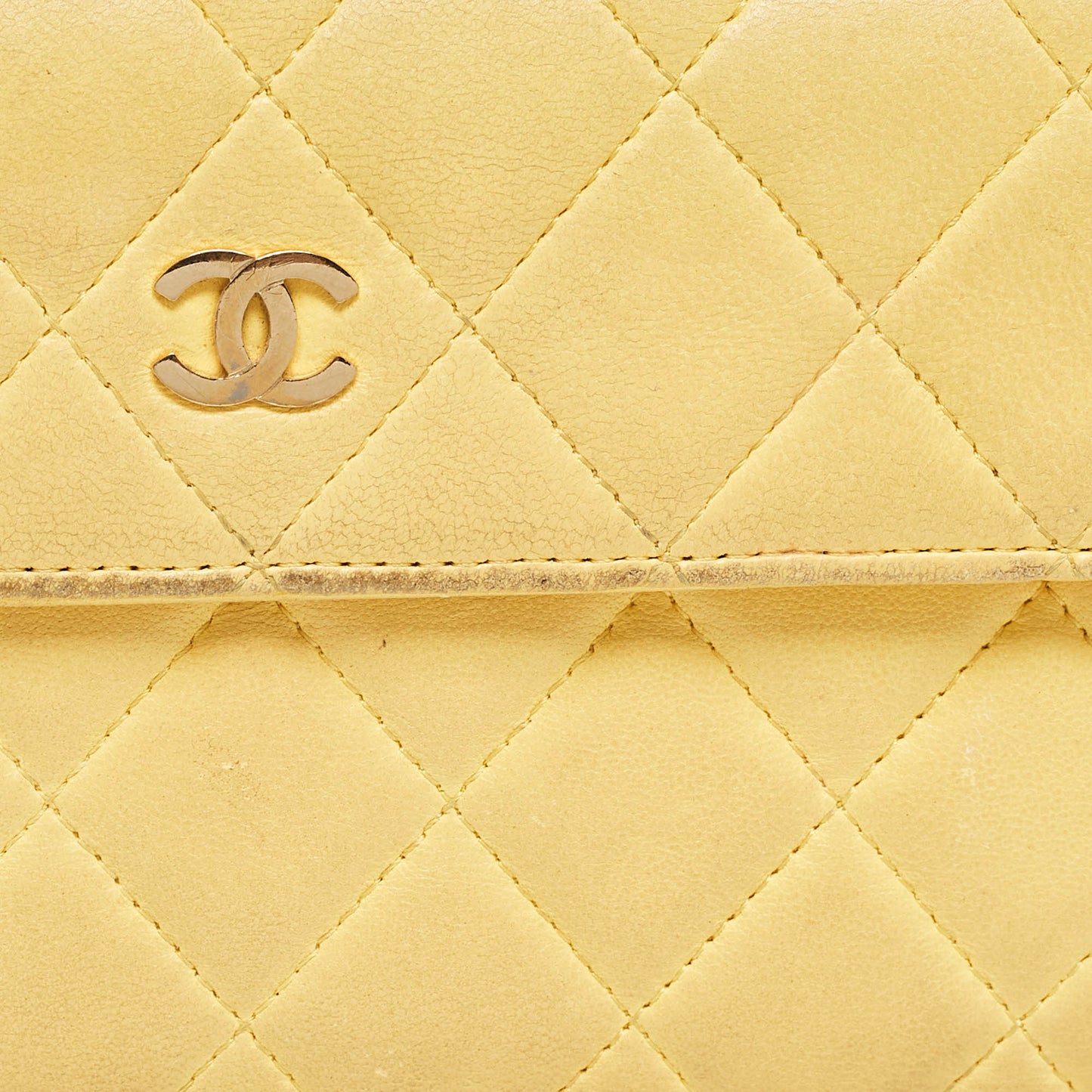 CHANEL Yellow Quilted Leather CC Flap Continental Wallet