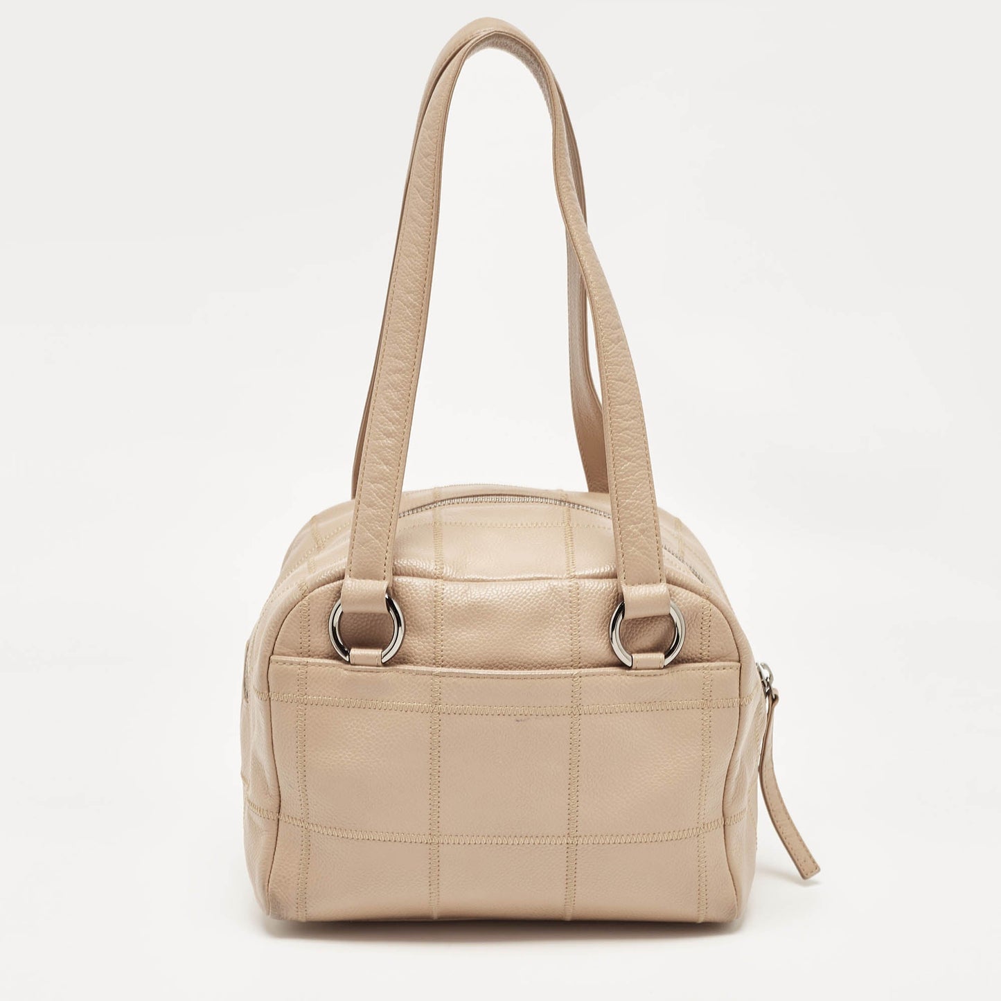 CHANEL Beige Square Quilt Caviar Leather LAX Bowler Bag