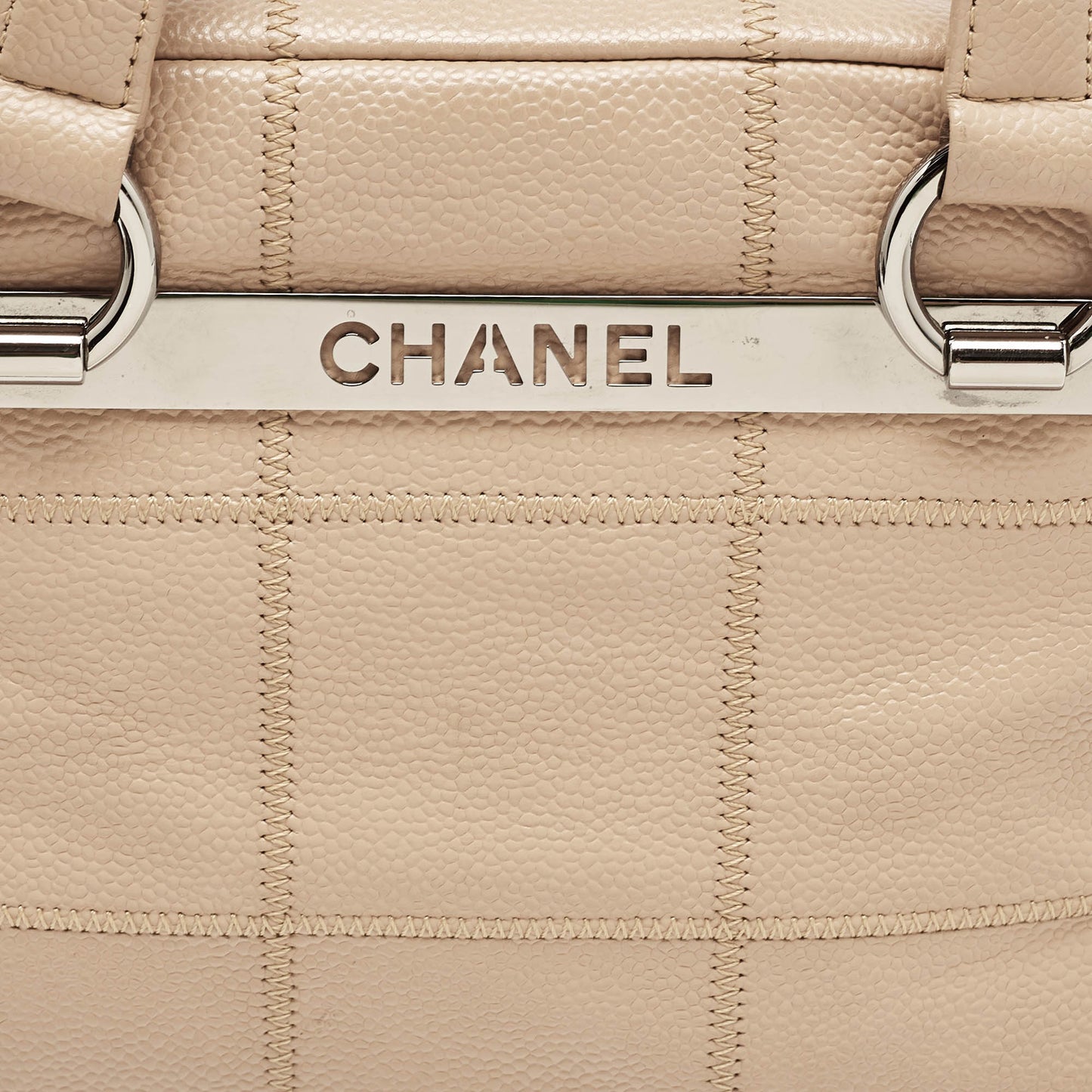 CHANEL Beige Square Quilt Caviar Leather LAX Bowler Bag