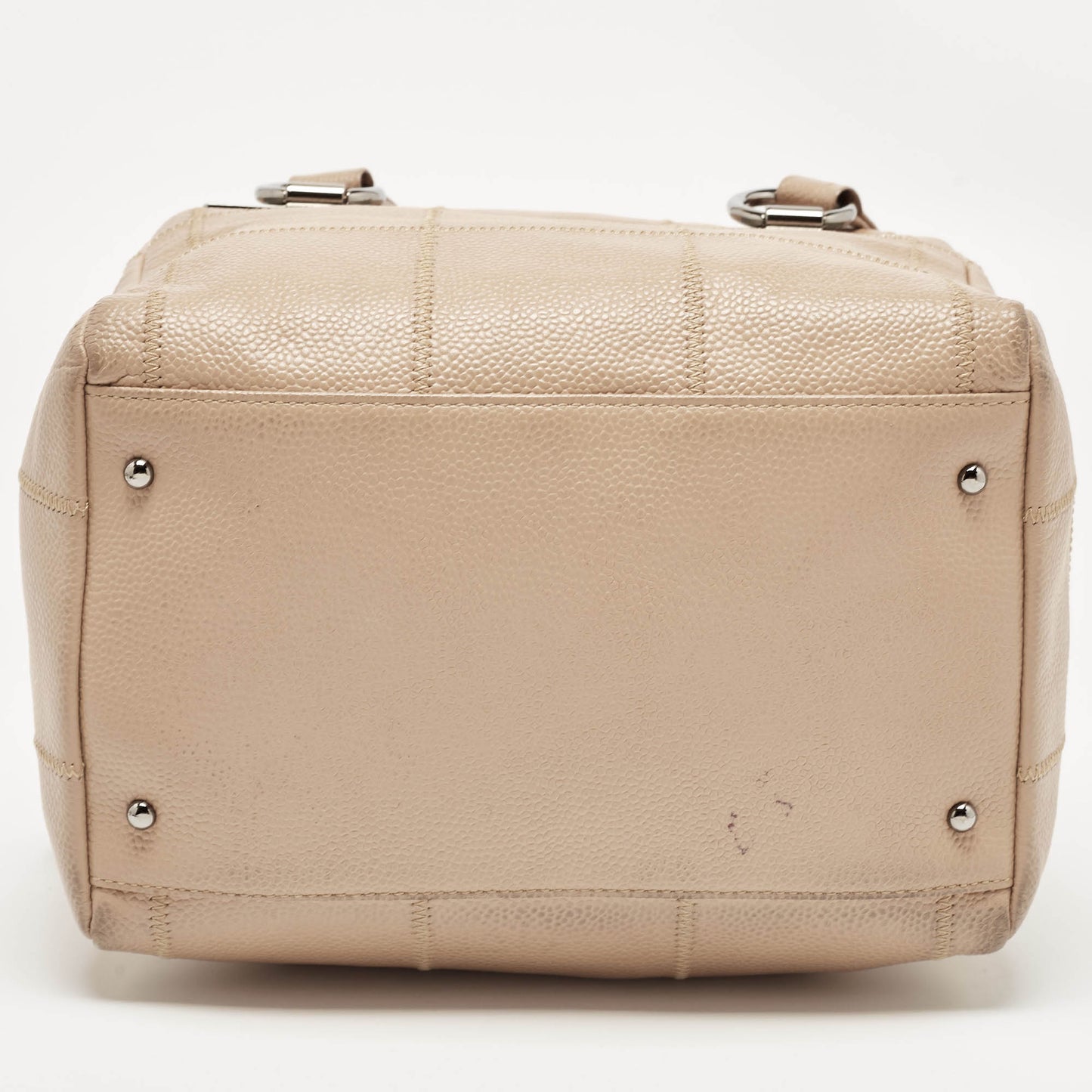 CHANEL Beige Square Quilt Caviar Leather LAX Bowler Bag