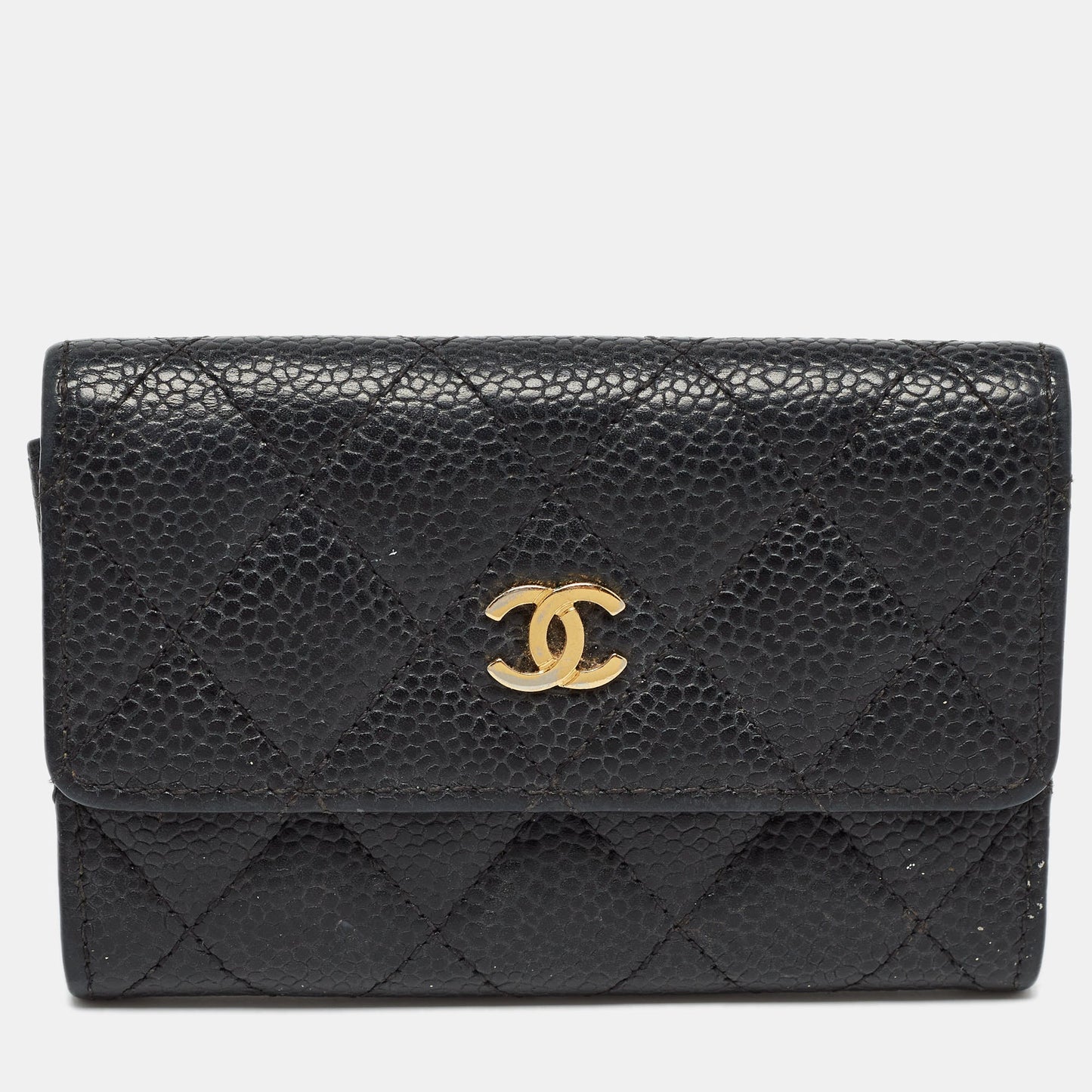 CHANEL Black Caviar Quilted Leather CC Flap Card Case
