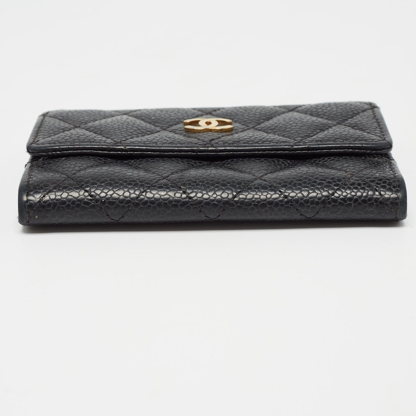 CHANEL Black Caviar Quilted Leather CC Flap Card Case