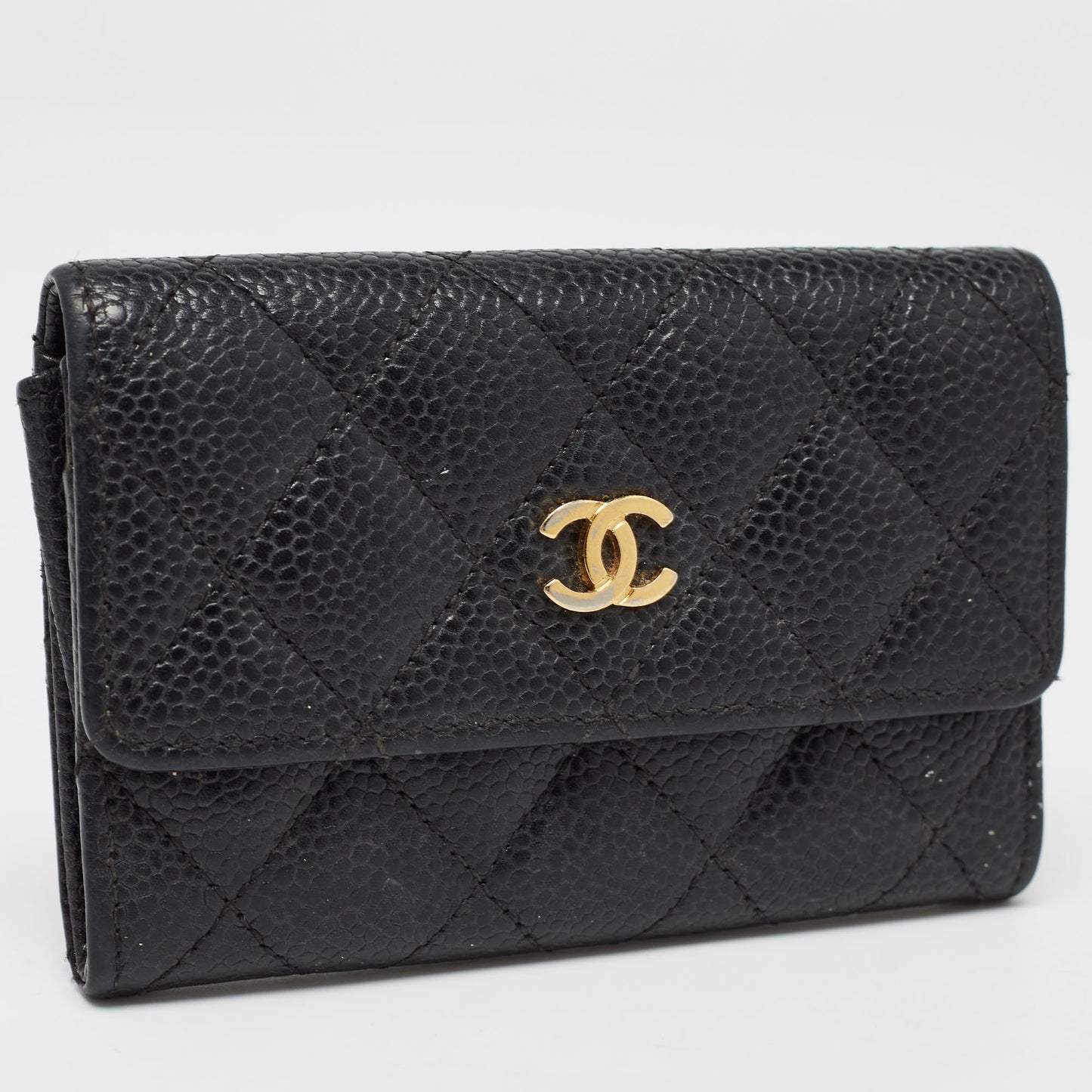CHANEL Black Caviar Quilted Leather CC Flap Card Case