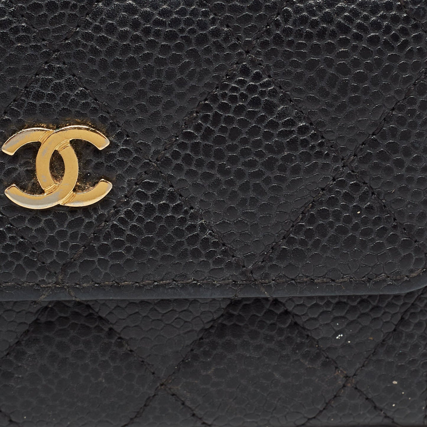 CHANEL Black Caviar Quilted Leather CC Flap Card Case