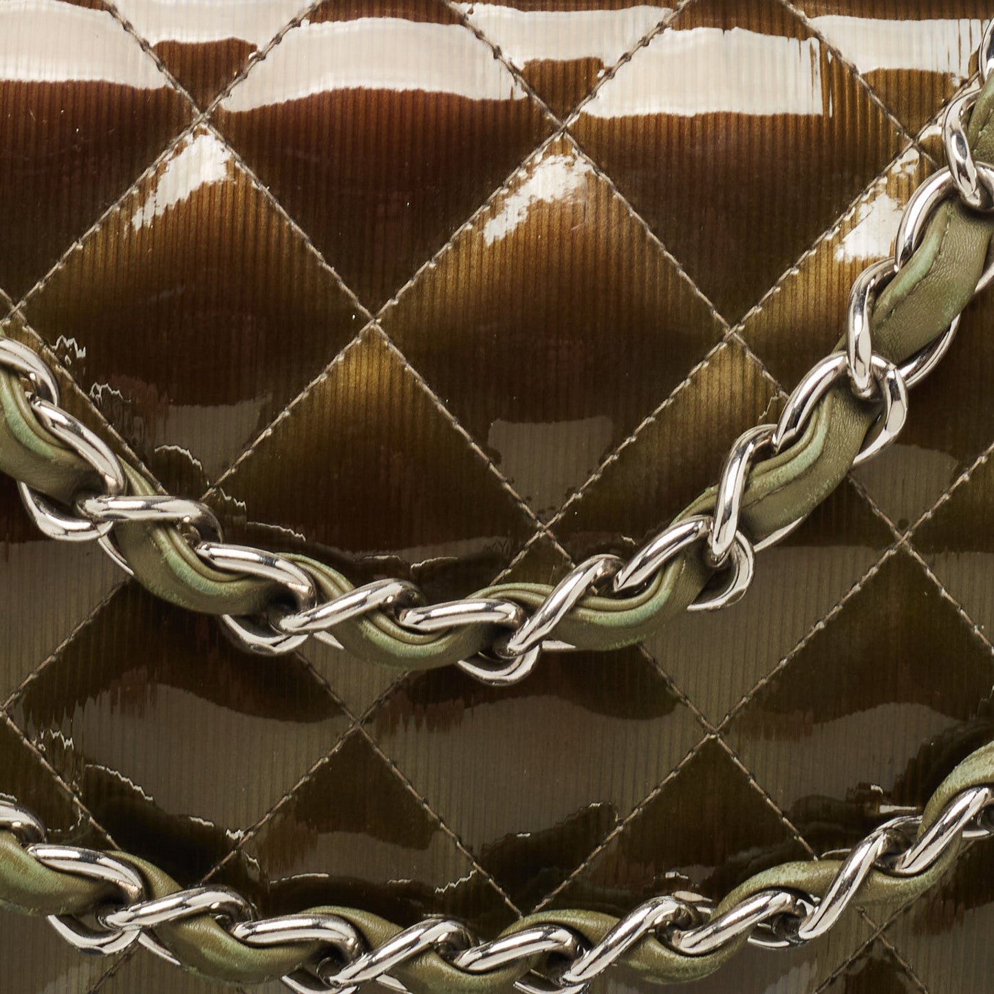 CHANEL Green Quilted Patent Leather Jumbo Classic Double Flap Bag