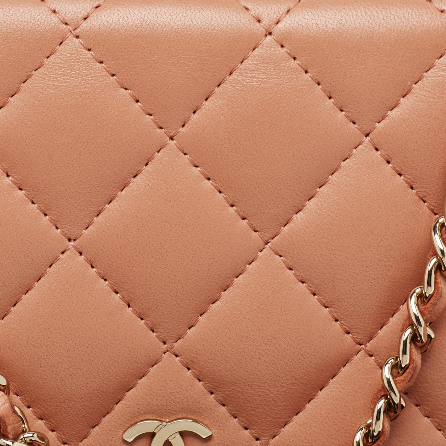 CHANEL Peach Pink Quilted Leather Classic Wallet on Chain