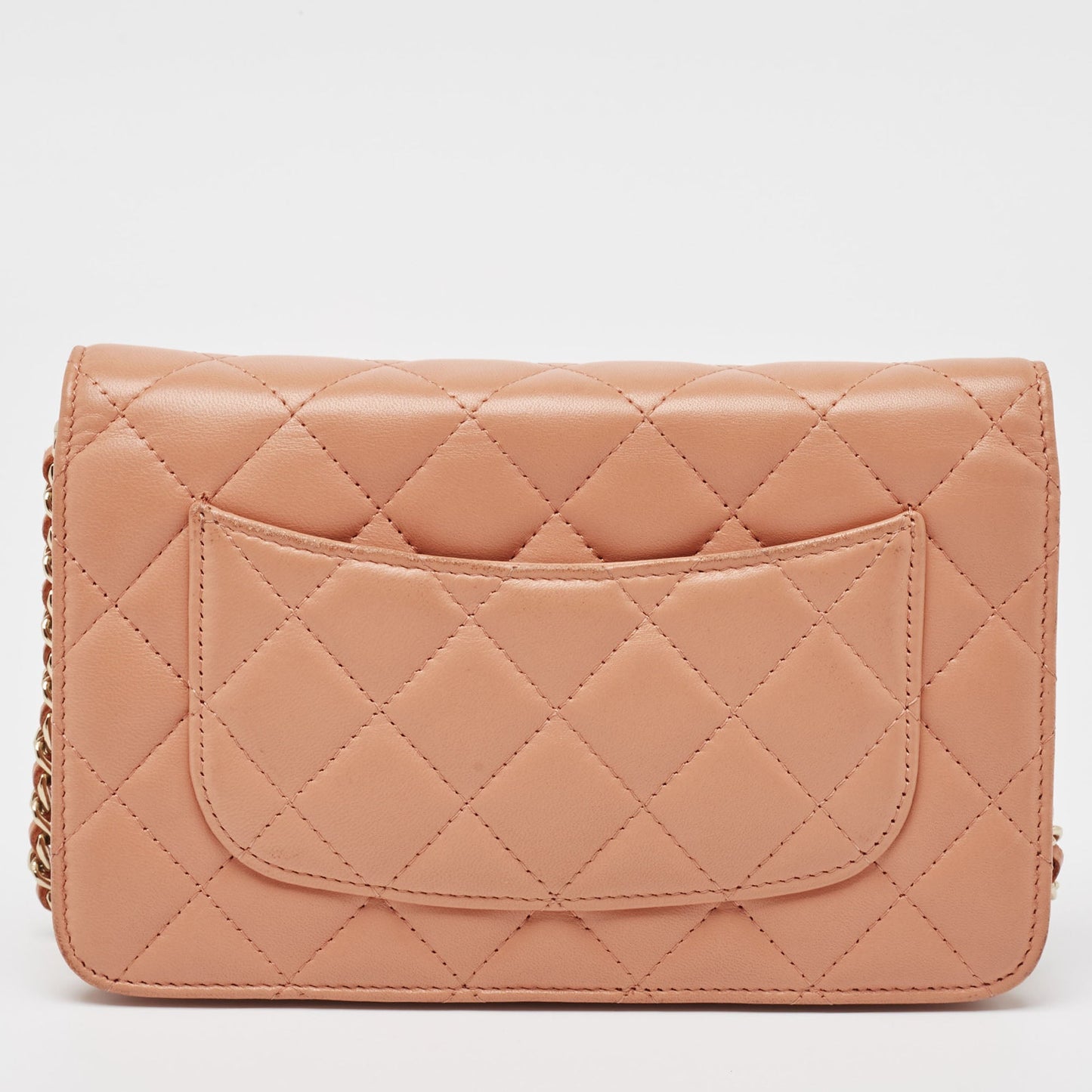 CHANEL Peach Pink Quilted Leather Classic Wallet on Chain