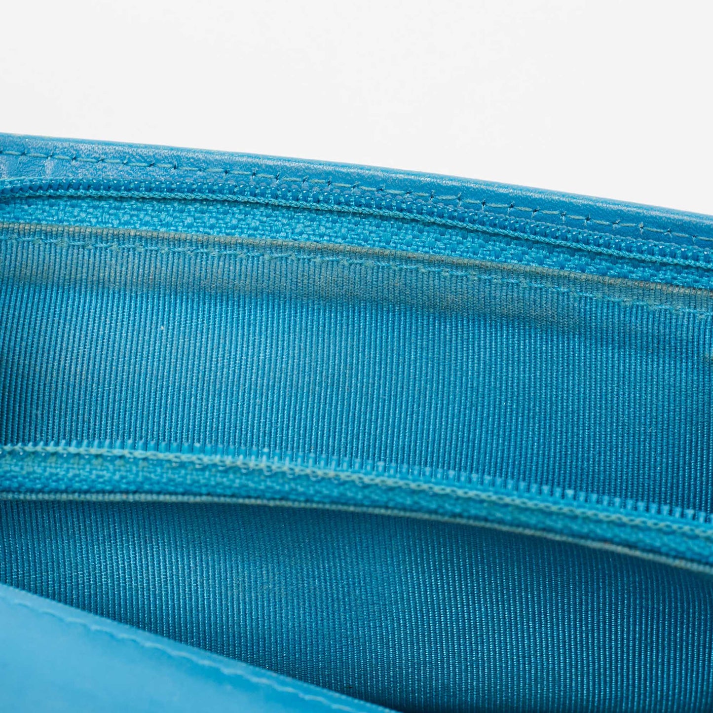 CHANEL Teal Quilted Patent Leather L Yen Wallet