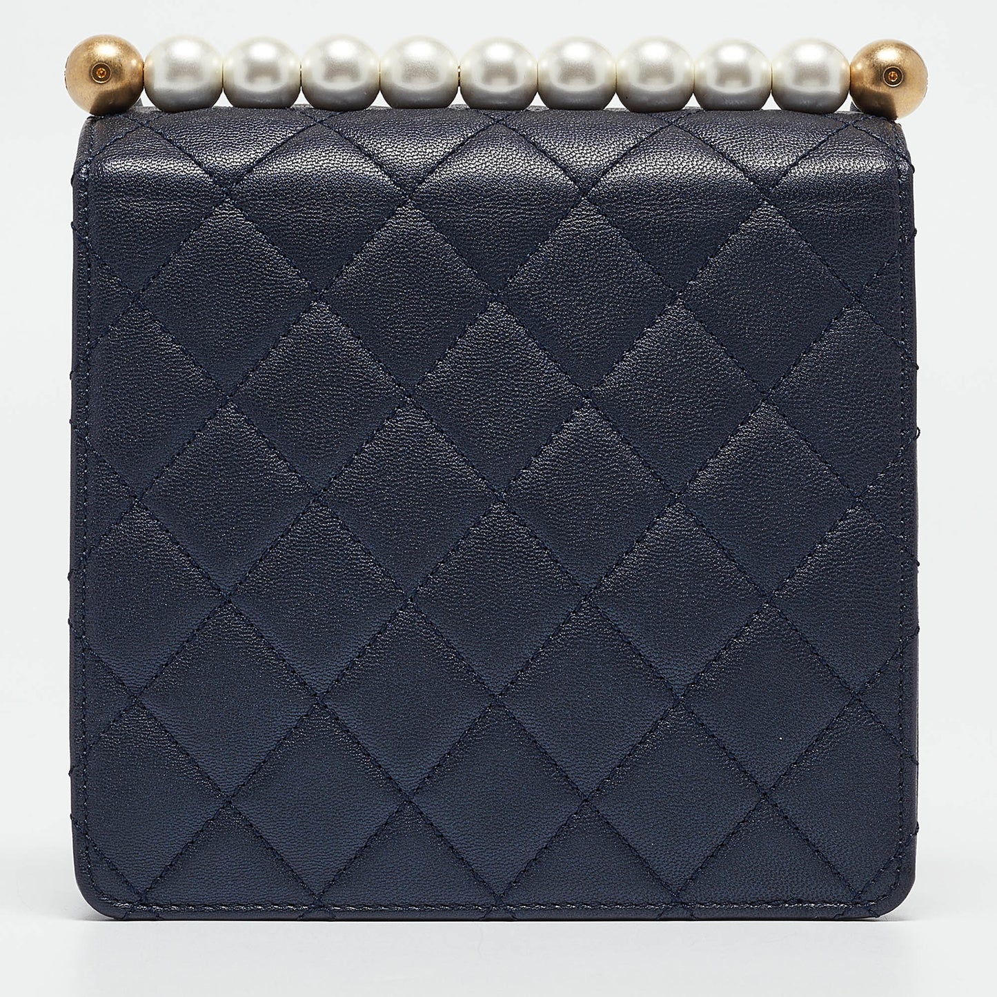CHANEL Navy Blue Quilted Leather Chic Pearls Flap Bag