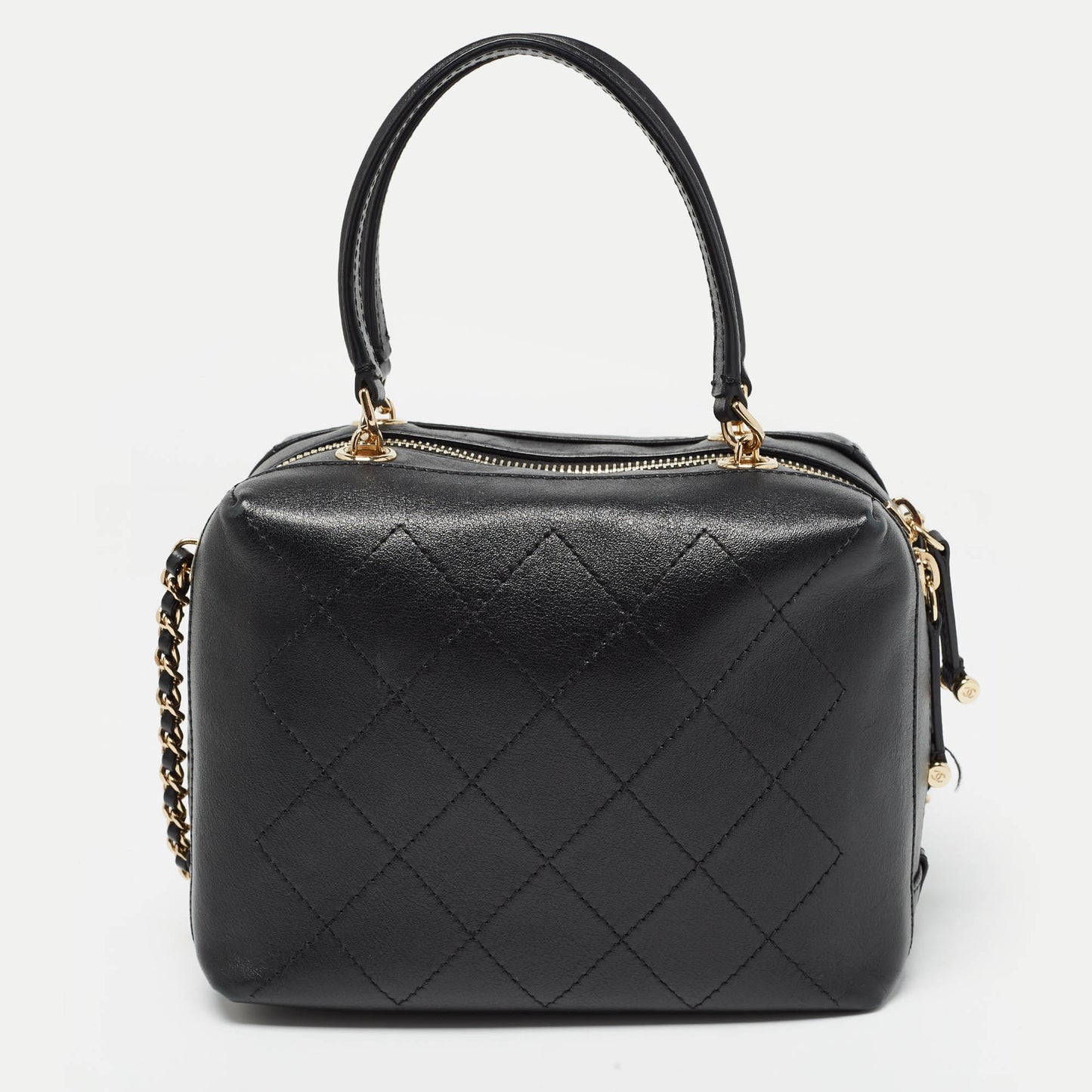 CHANEL Black Quilted Leather CC Vanity Case Bag