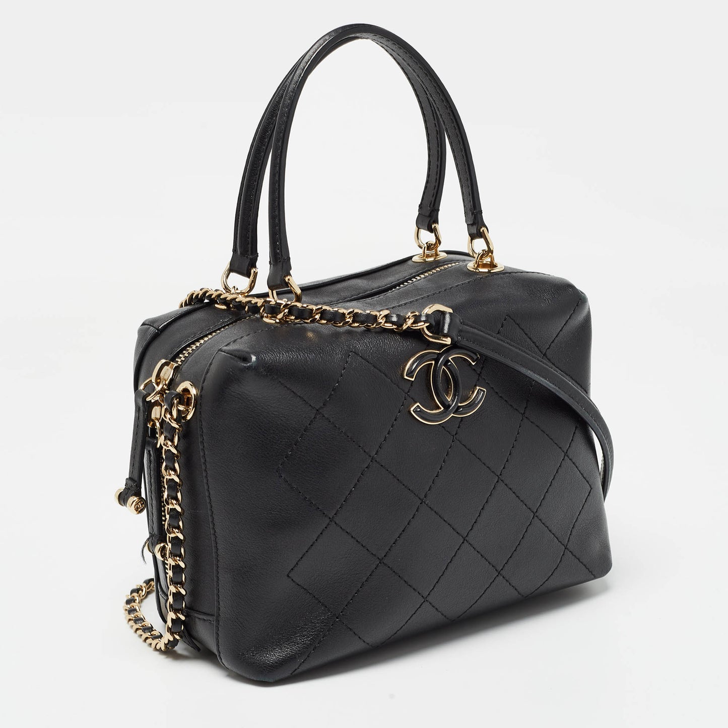 CHANEL Black Quilted Leather CC Vanity Case Bag