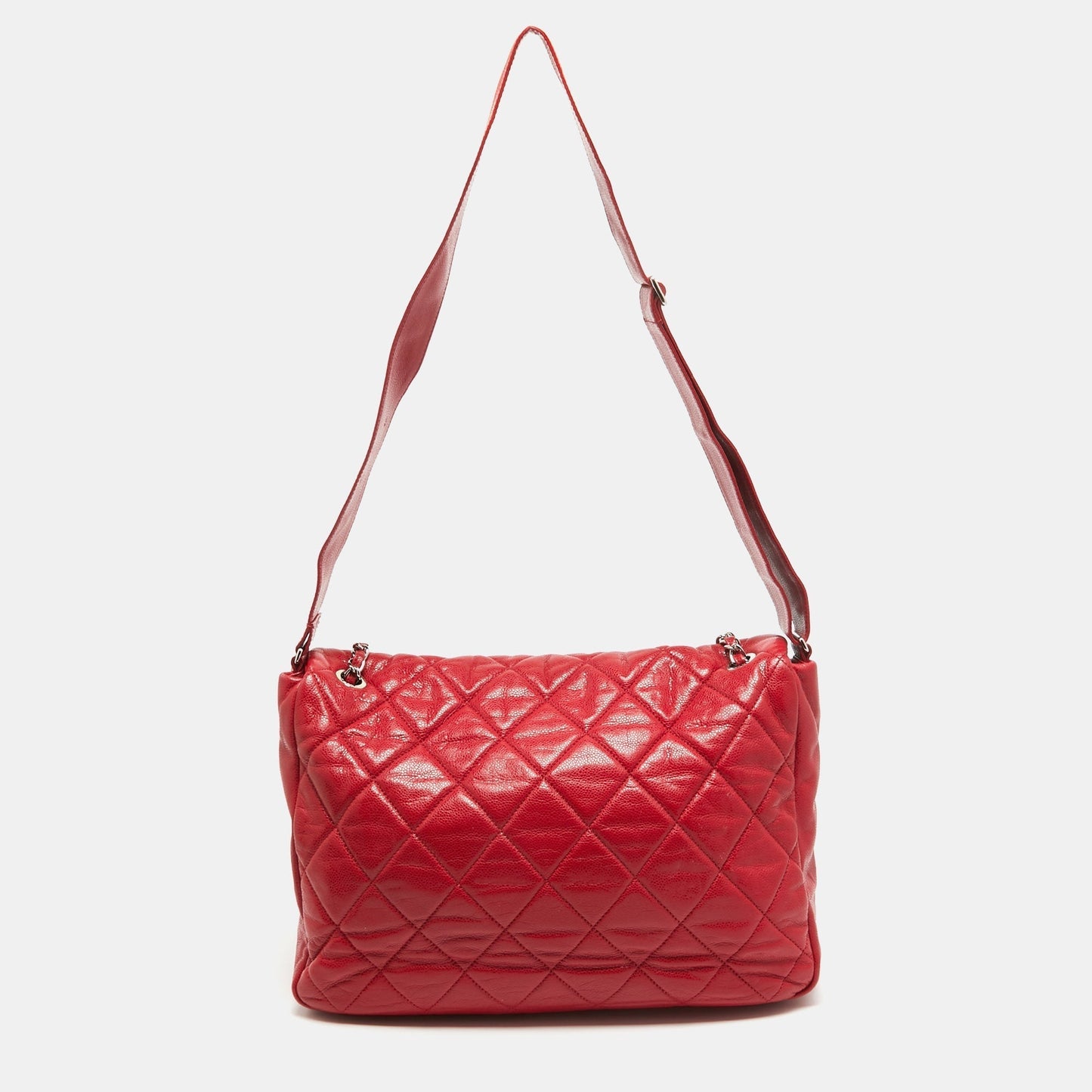 CHANEL Red Quilted Caviar Leather XL Classic Flap Messenger Bag