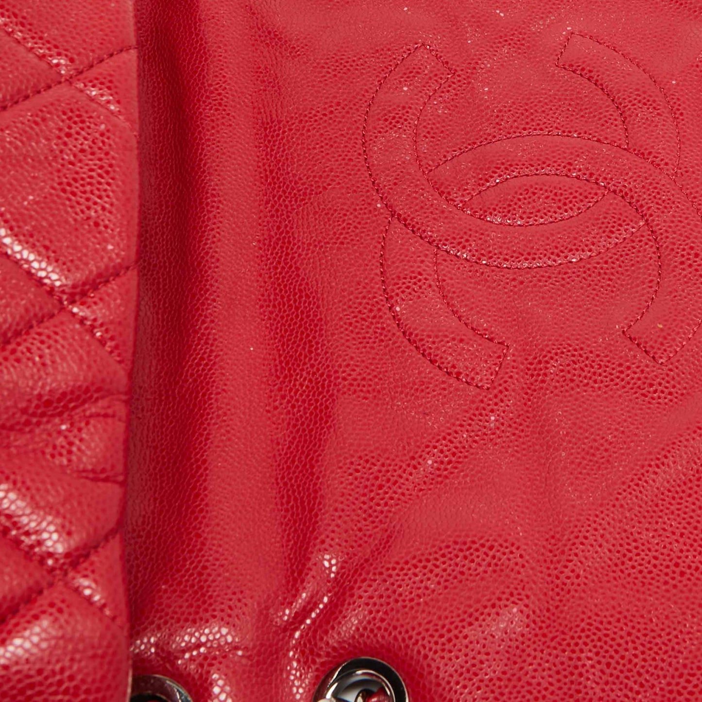 CHANEL Red Quilted Caviar Leather XL Classic Flap Messenger Bag