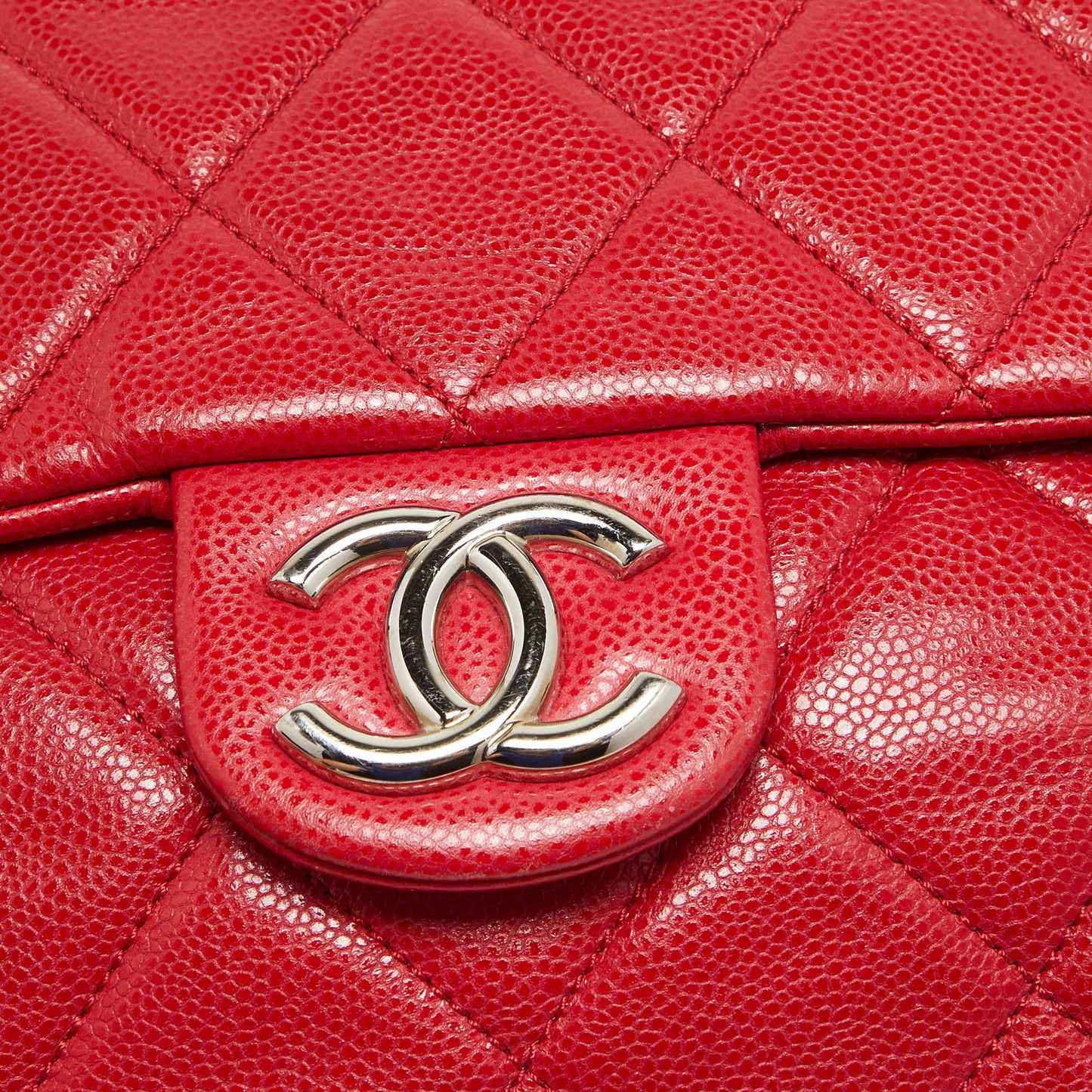 CHANEL Red Quilted Caviar Leather XL Classic Flap Messenger Bag
