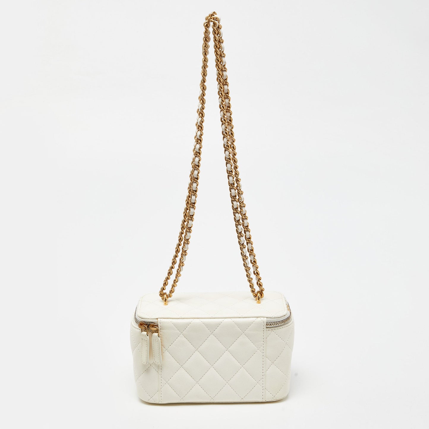 CHANEL Off White Quilted Leather Vanity Case Chain Bag