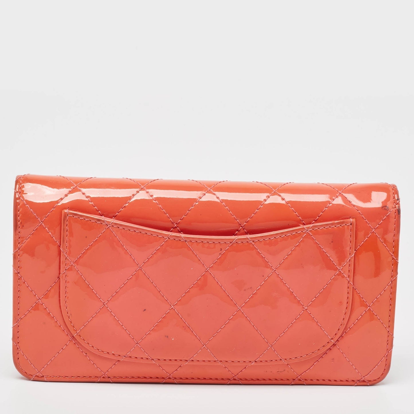 CHANEL Orange Quilted Patent Leather CC Yen Continental Wallet