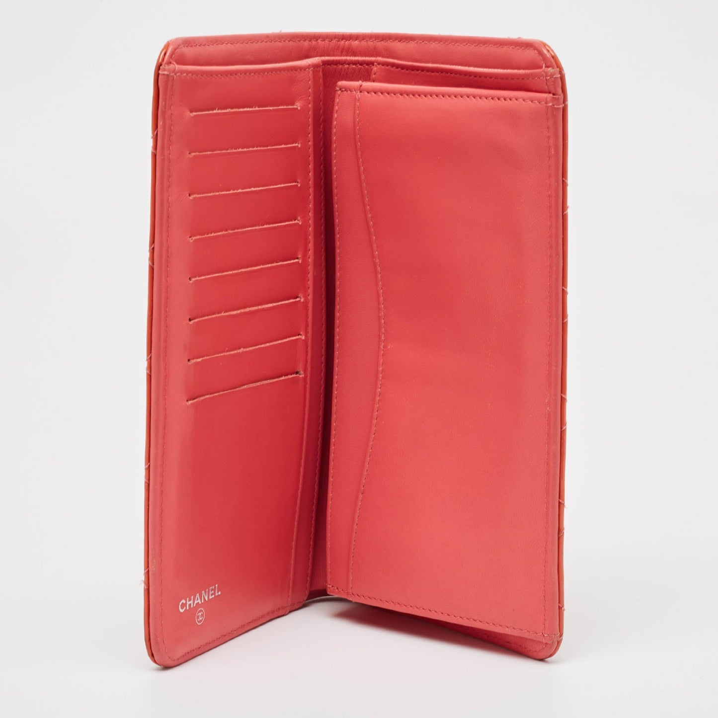 CHANEL Orange Quilted Patent Leather CC Yen Continental Wallet