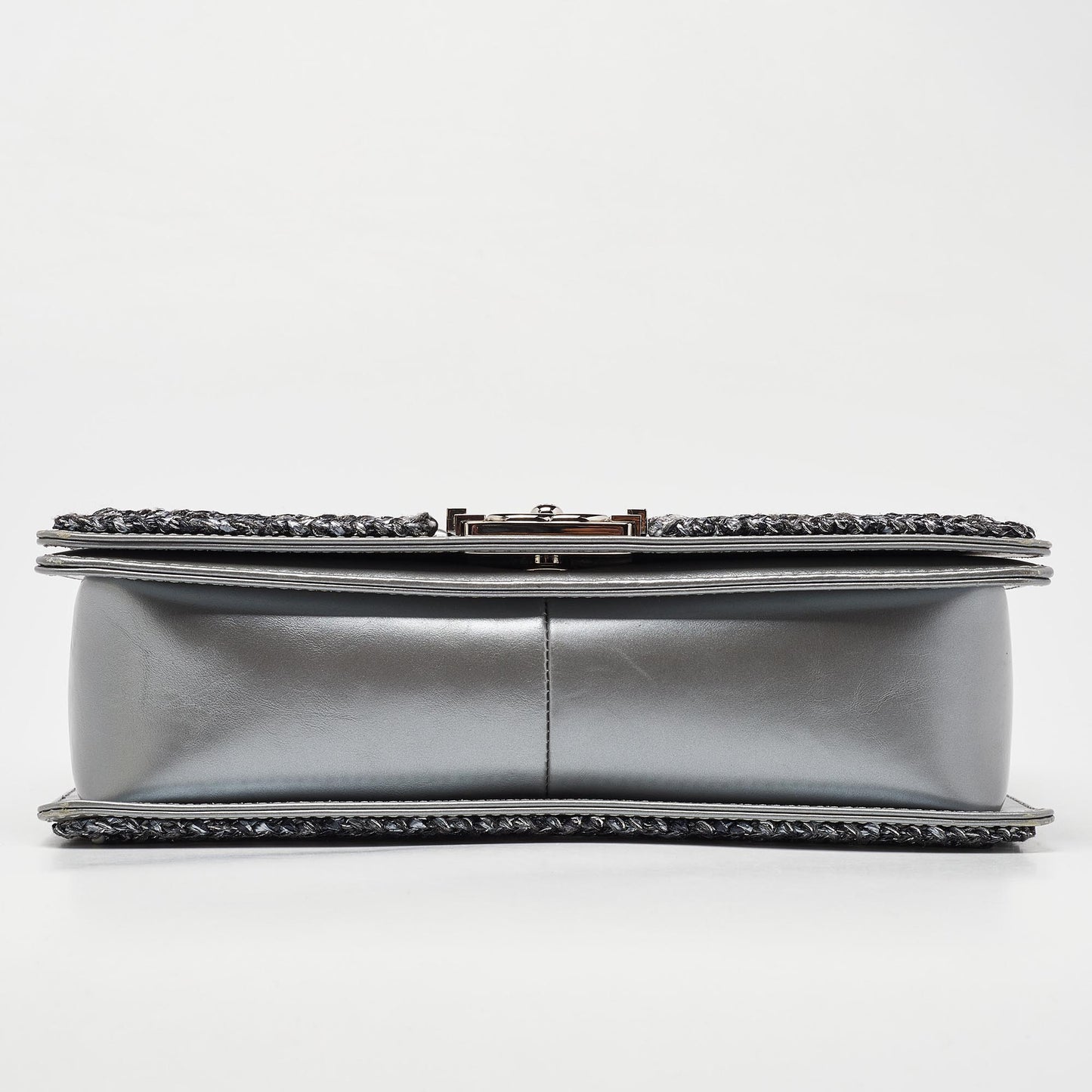 CHANEL Silver Quilted Leather New Medium Boy Flap Bag