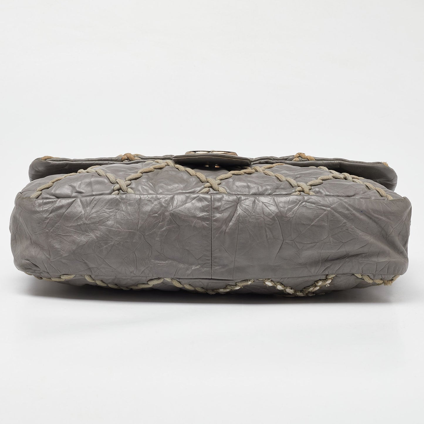 CHANEL Grey Quilted Crinkled Leather Ultra Stitch Classic Flap Bag
