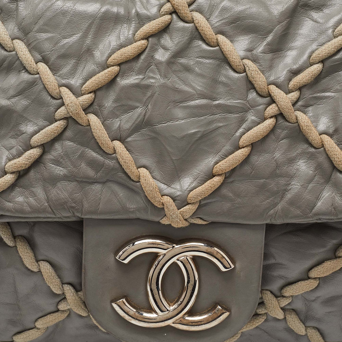 CHANEL Grey Quilted Crinkled Leather Ultra Stitch Classic Flap Bag