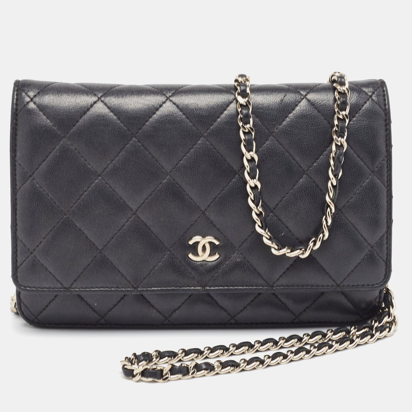 CHANEL Black Quilted Leather CC Wallet on Chain