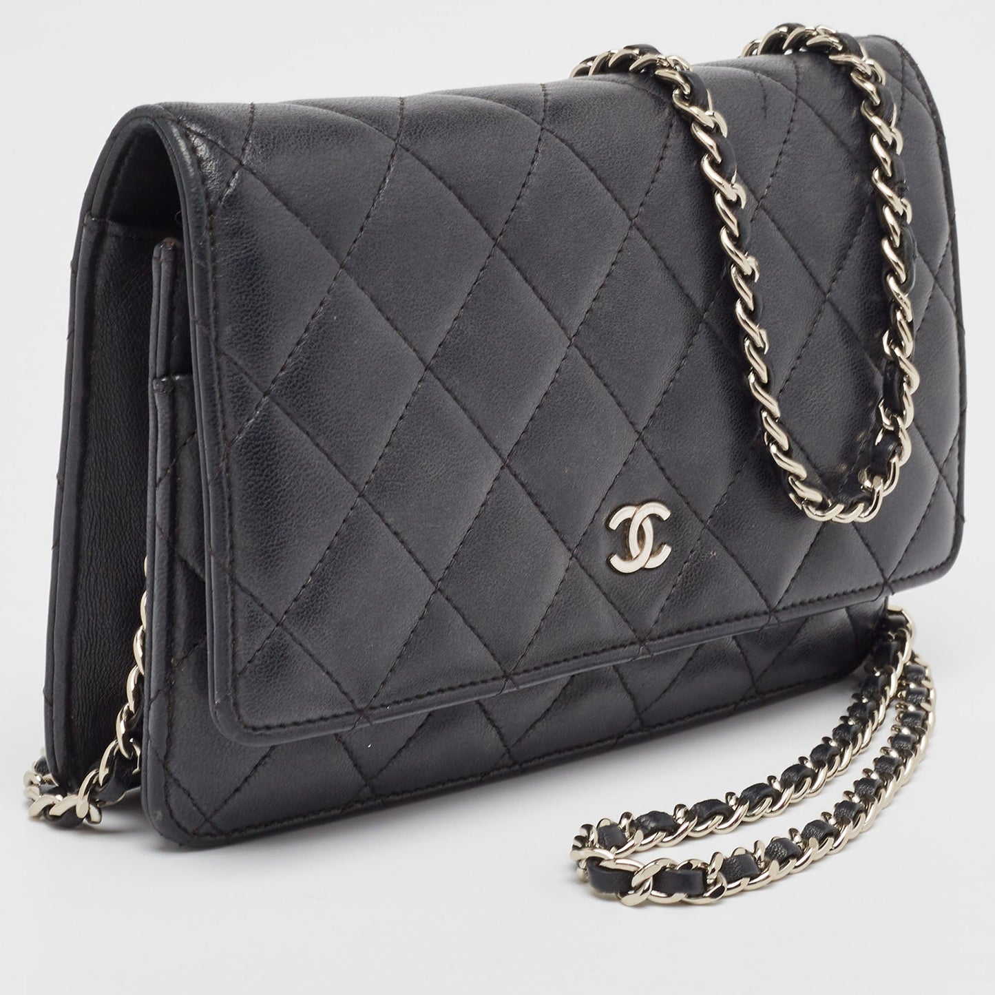 CHANEL Black Quilted Leather CC Wallet on Chain